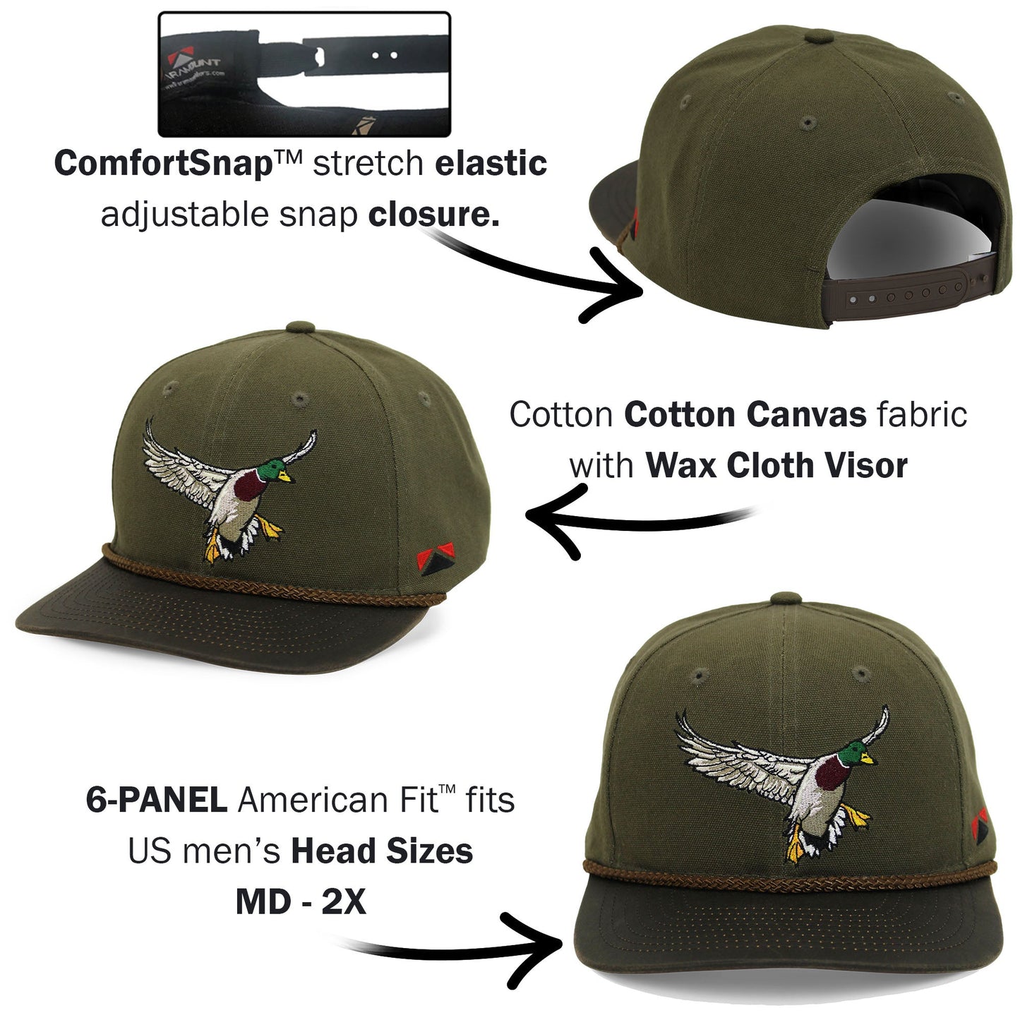 PARAMOUNT OUTDOORS™ Canvas Mallard Drake Duck Hat with Wax Cloth Visor Headwear