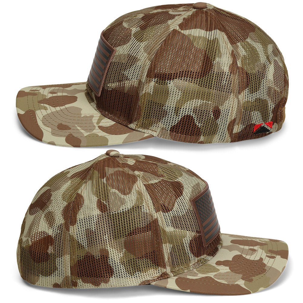 PARAMOUNT OUTDOORS™ Old School Desert Camo All Mesh Leather Patch American Flag Hat