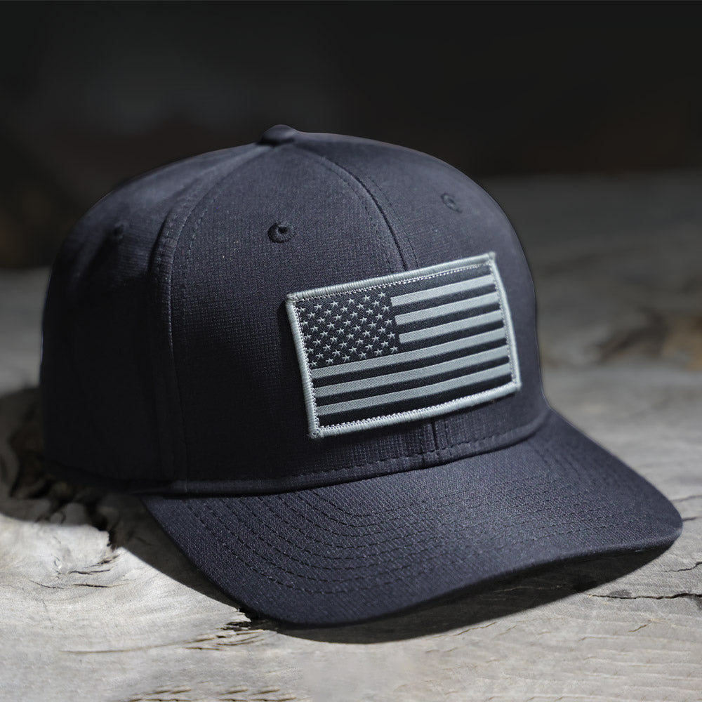 PARAMOUNT OUTDOORS™ Riverside American Flag Hat Structured Ripstop Cap Black