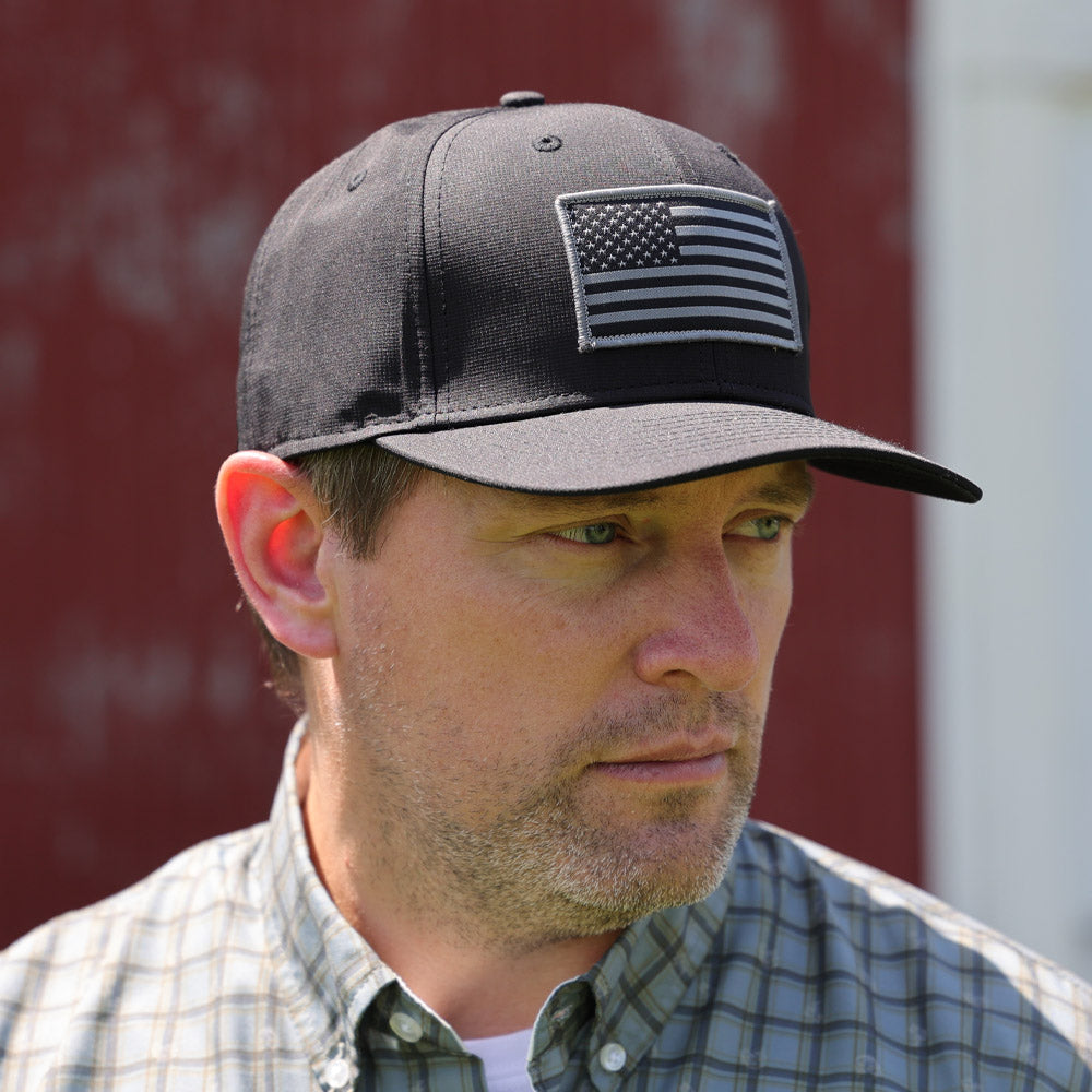 PARAMOUNT OUTDOORS™ Riverside American Flag Hat Structured Ripstop Cap Black