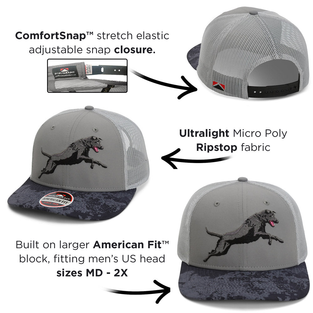 PARAMOUNT OUTDOORS™ Black Lab Cap 6-Panel Riverside Mesh Back Headwear