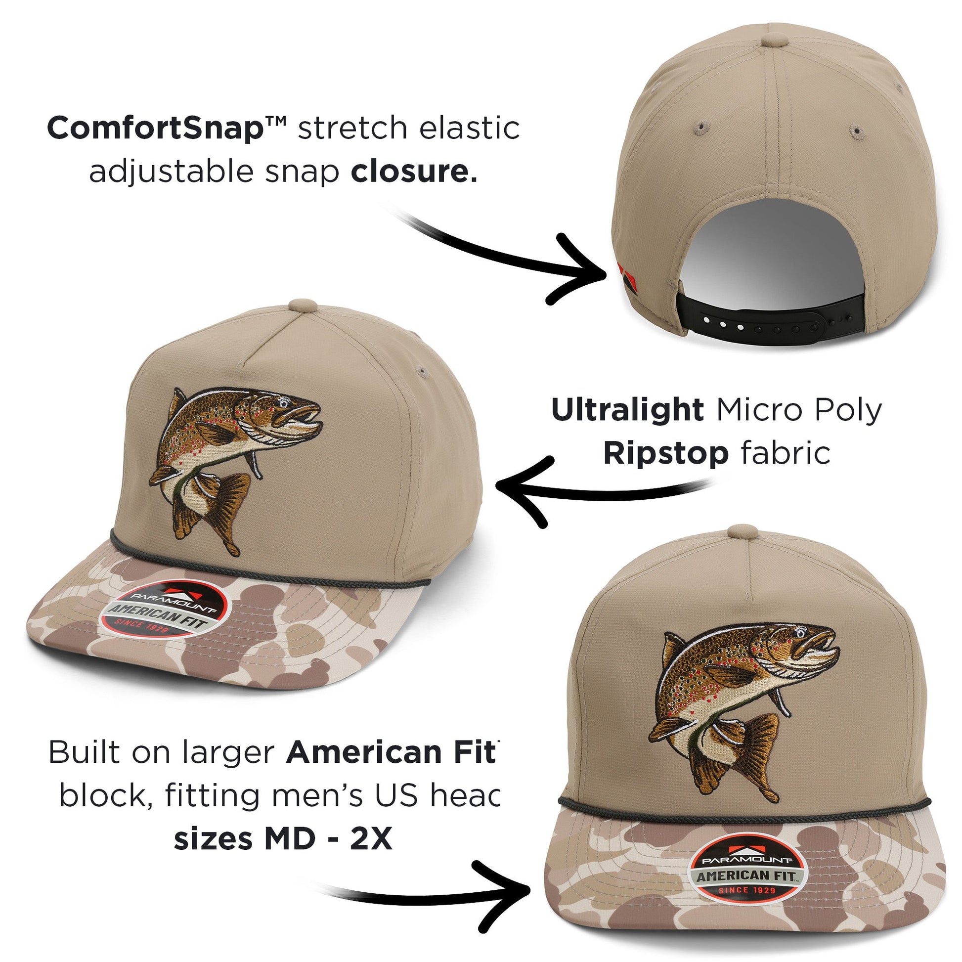 PARAMOUNT OUTDOORS™ Brown Trout Rope Cap Fly Fishing 5-Panel Headwear
