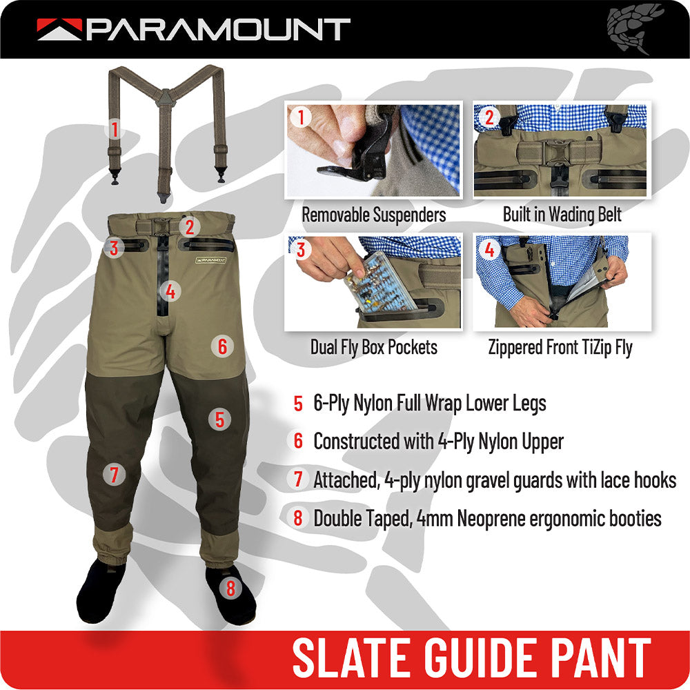 PARAMOUNT OUTDOORS™ SLATE Zippered Waist High Guide Pant Fishing Wader
