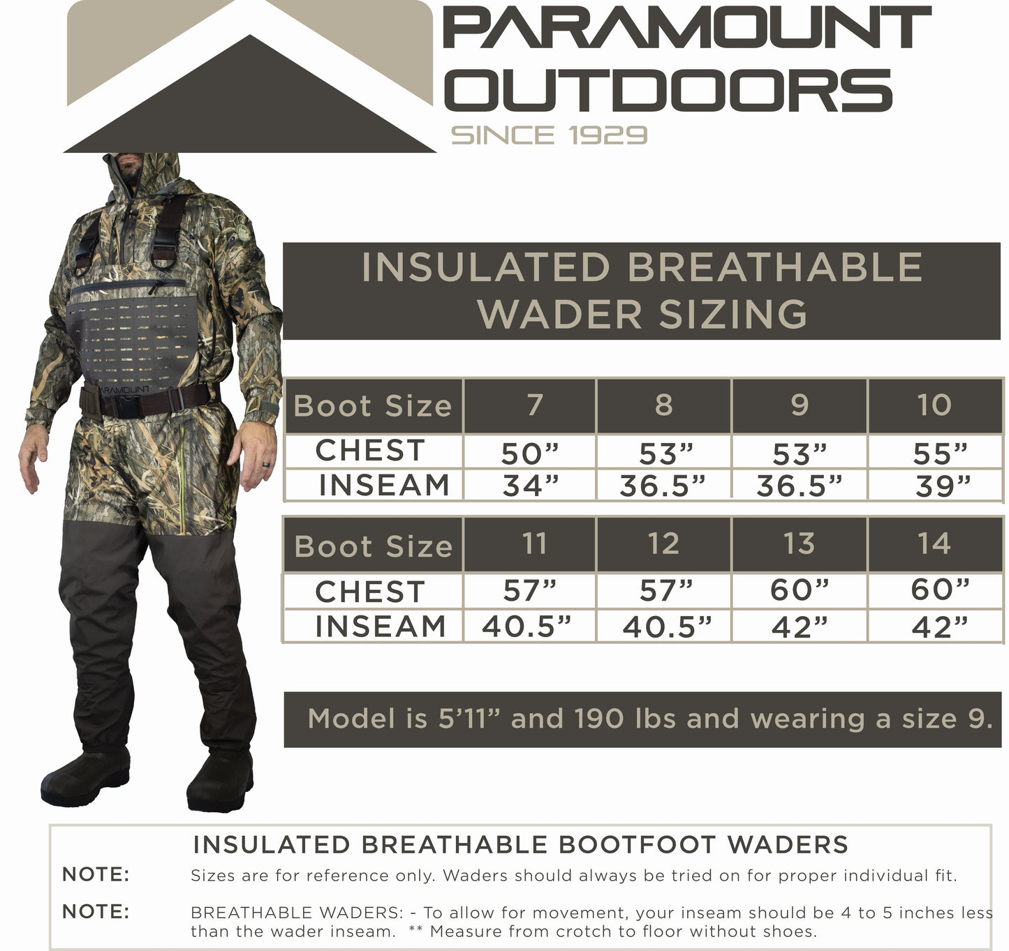 PARAMOUNT OUTDOORS™ SUMMIT Insulated Breathable Camo Wader 1600g Fishing Wader