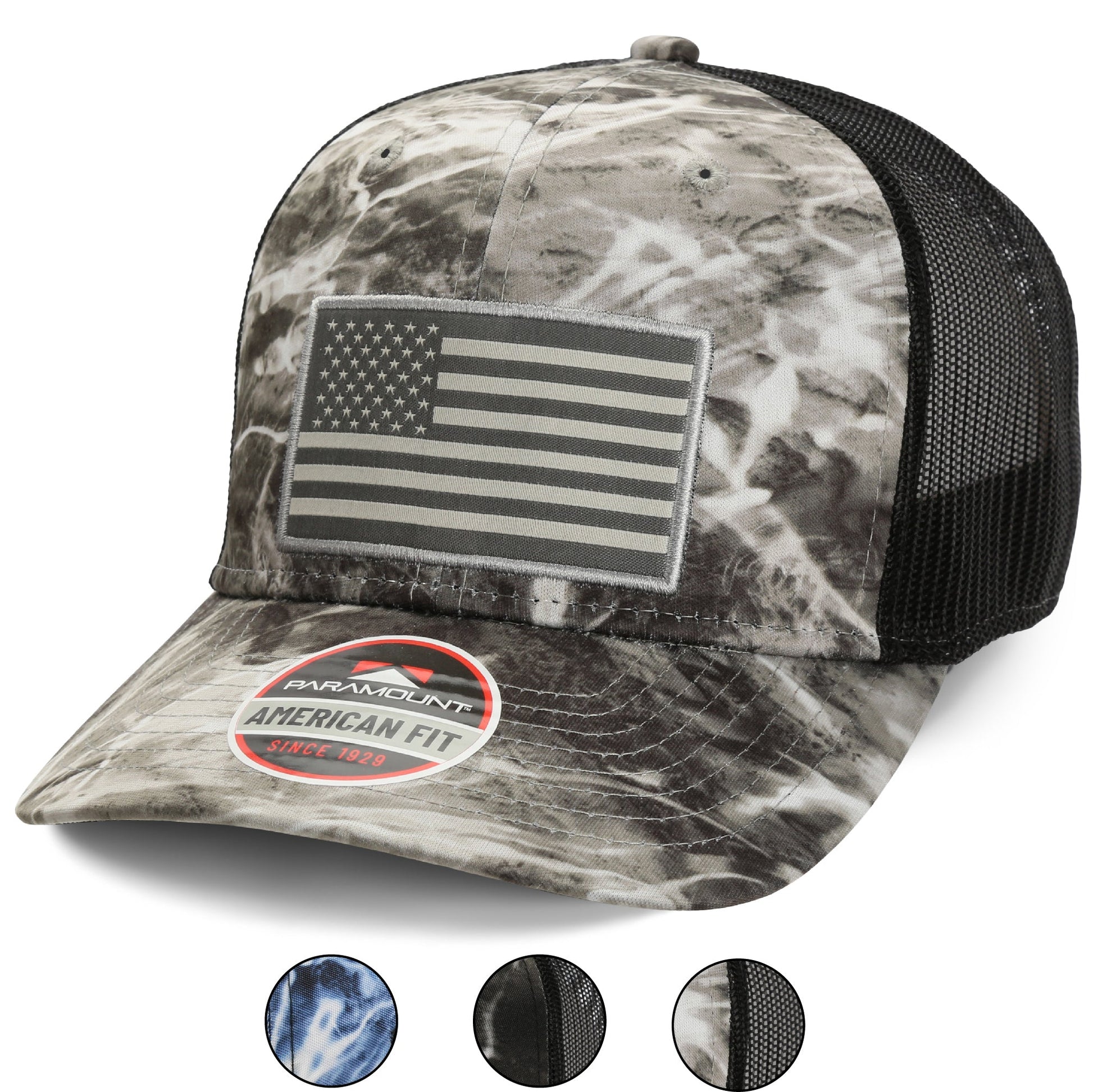 PARAMOUNT OUTDOORS™ Mossy Oak Elements American Flag Fishing Cap Headwear