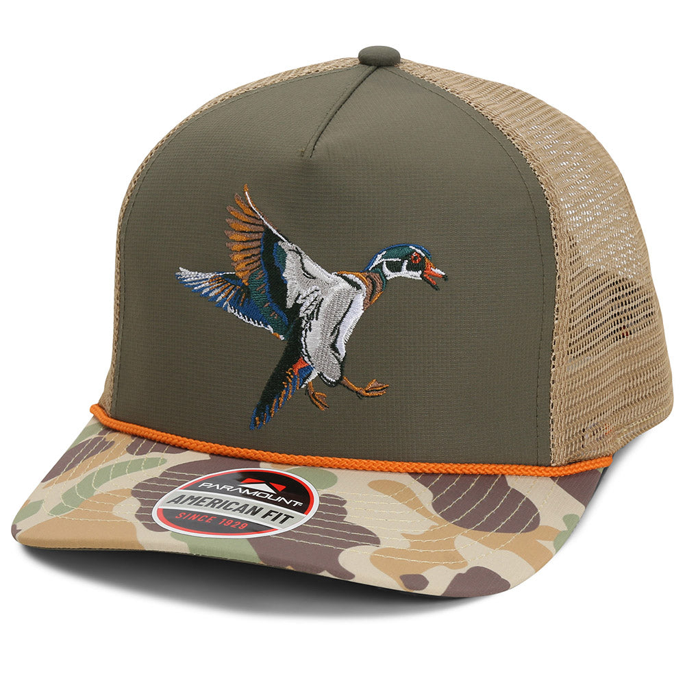 PARAMOUNT OUTDOORS™ Wood Duck Hat Rope Cap 5-Panel Ridgeline Mesh Back