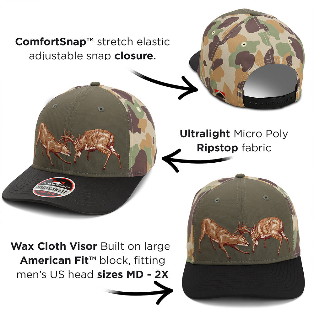 PARAMOUNT OUTDOORS™ Fighting Deer Rut Cap 6-Panel Riverside Wax Cloth Visor Headwear
