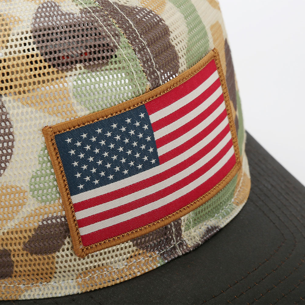 PARAMOUNT OUTDOORS™ All Mesh Flag Cap Vintage WW2 Camo Wax Cloth Visor Headwear