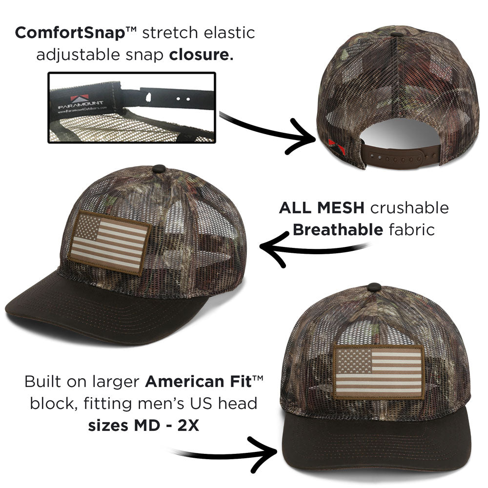 PARAMOUNT OUTDOORS™ All Mesh Crushable Bow Hunting Flag Cap (Wax Visor) Headwear