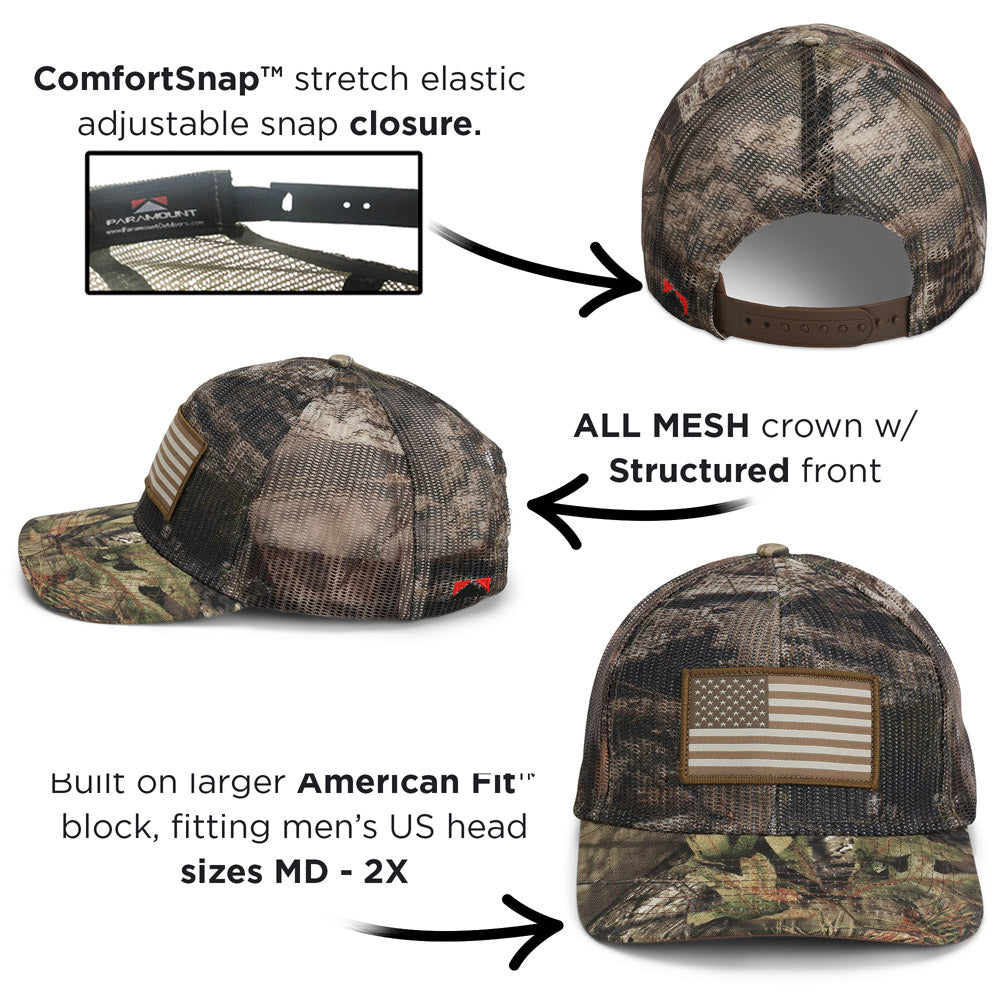 PARAMOUNT OUTDOORS™ All Mesh Mossy Oak Camo Hunting Flag Cap (Structured) Headwear