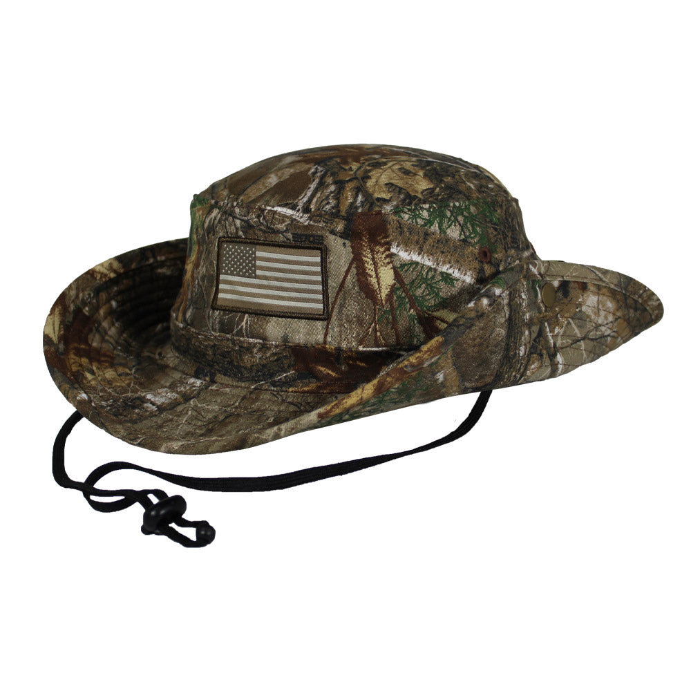 PARAMOUNT OUTDOORS™ Patriot Full Brim Camo American Flag Bucket Hat (Floats) Headwear