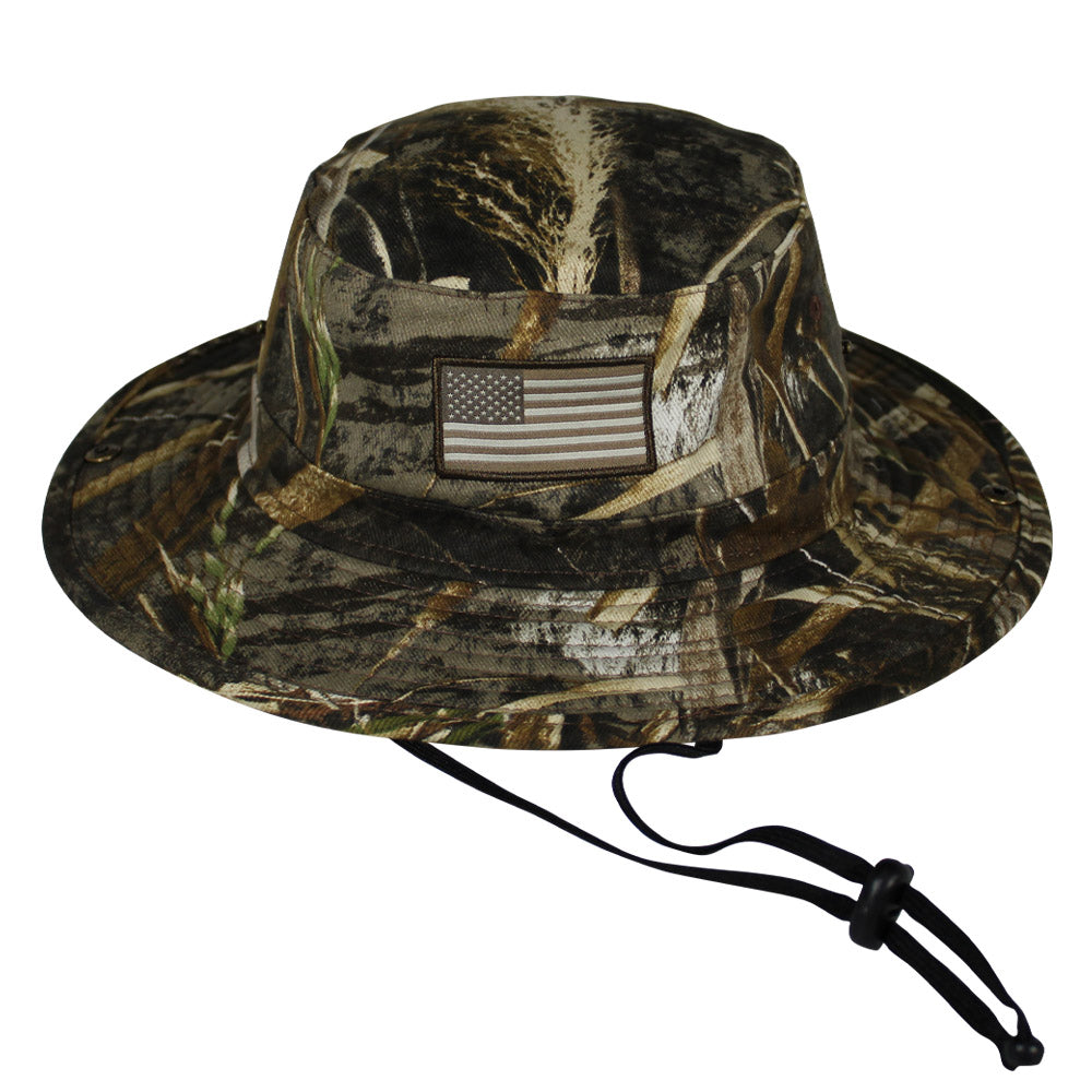 PARAMOUNT OUTDOORS™ Patriot Full Brim Camo American Flag Bucket Hat (Floats) Headwear