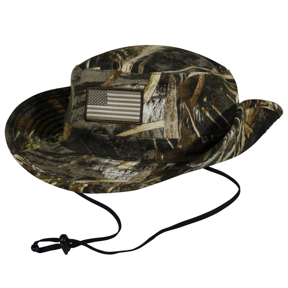 PARAMOUNT OUTDOORS™ Patriot Full Brim Camo American Flag Bucket Hat (Floats) Headwear