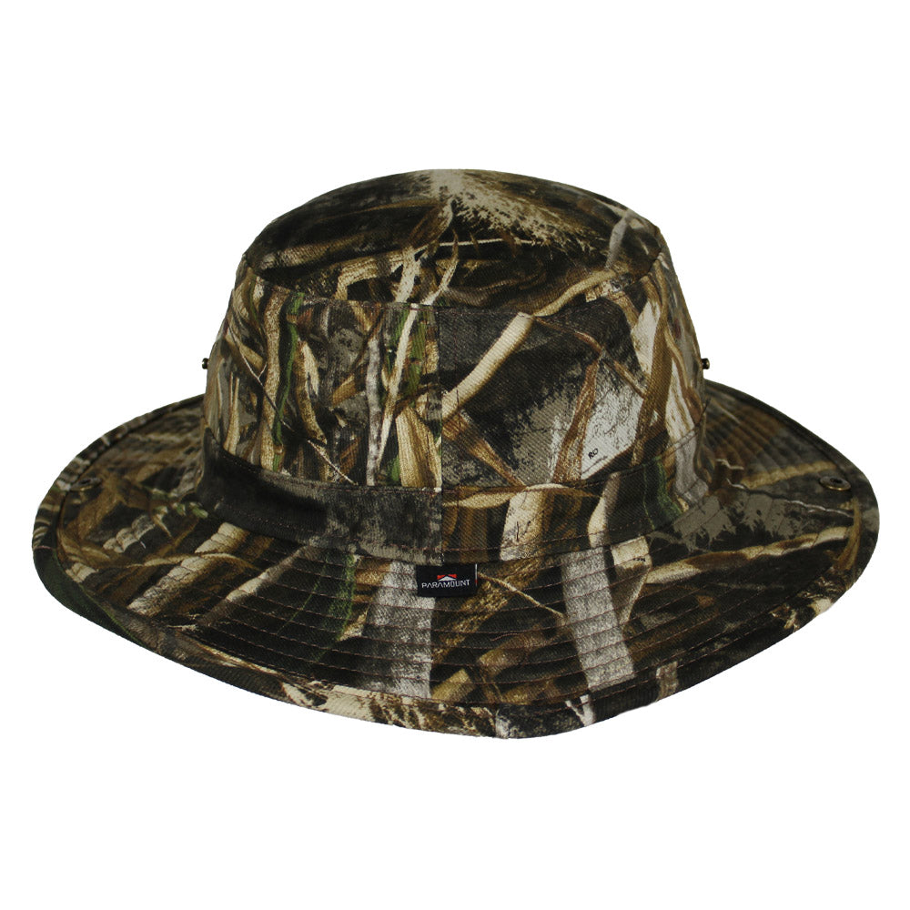 PARAMOUNT OUTDOORS™ Patriot Full Brim Camo American Flag Bucket Hat (Floats) Headwear