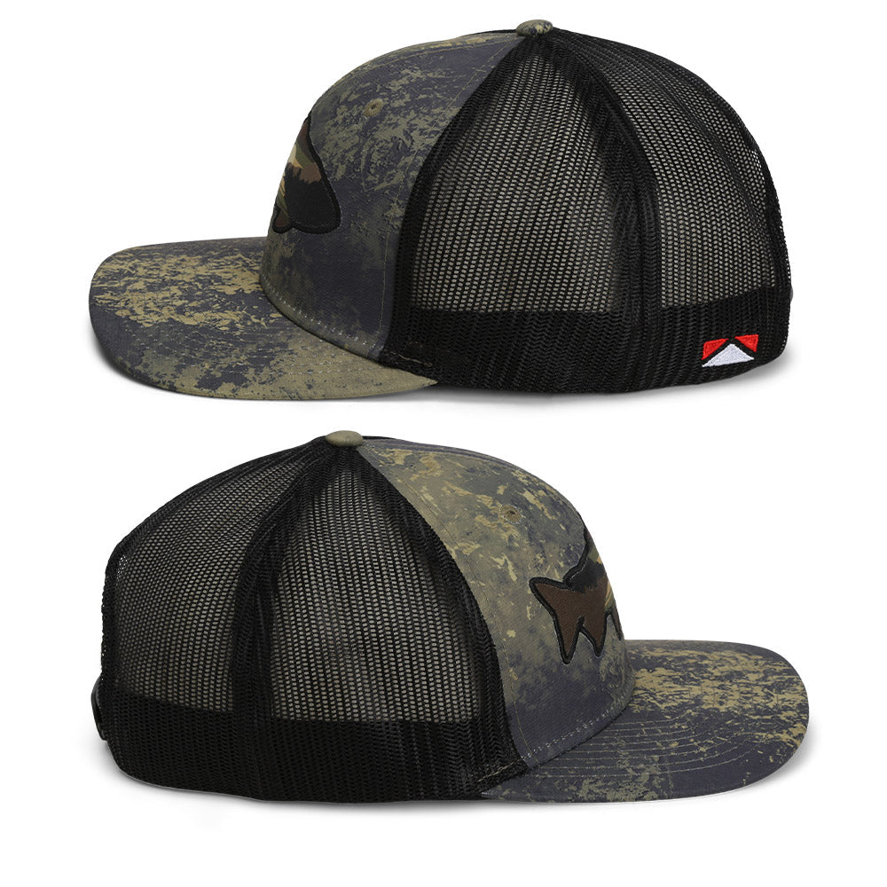 PARAMOUNT OUTDOORS™ Sunset Trout Fly Fishing Mesh Back Hat Fish Mountain Silhouette Headwear