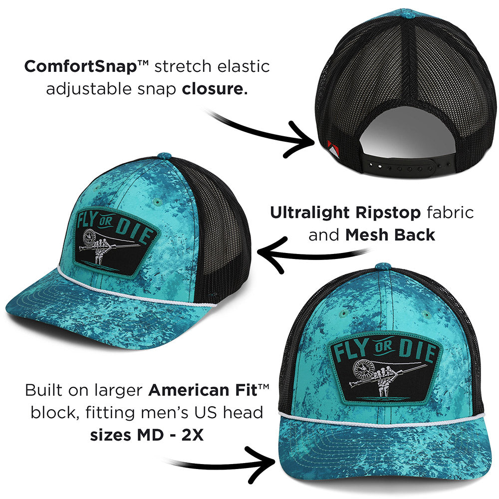 PARAMOUNT OUTDOORS™ Fly or Die Hat Fly Fishing Mesh Back Rope Cap Headwear