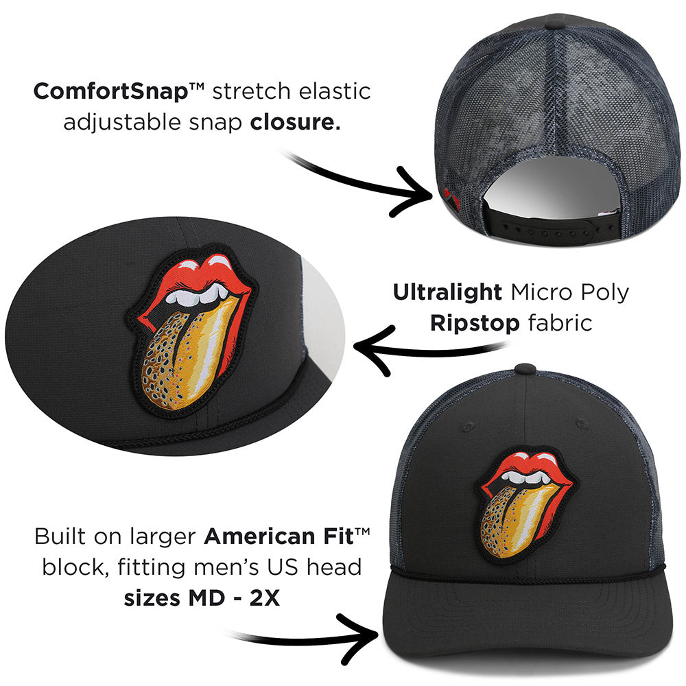 PARAMOUNT OUTDOORS™ Trout Tongue Fly Fishing Hat Patch Mesh Back Rope Cap Headwear