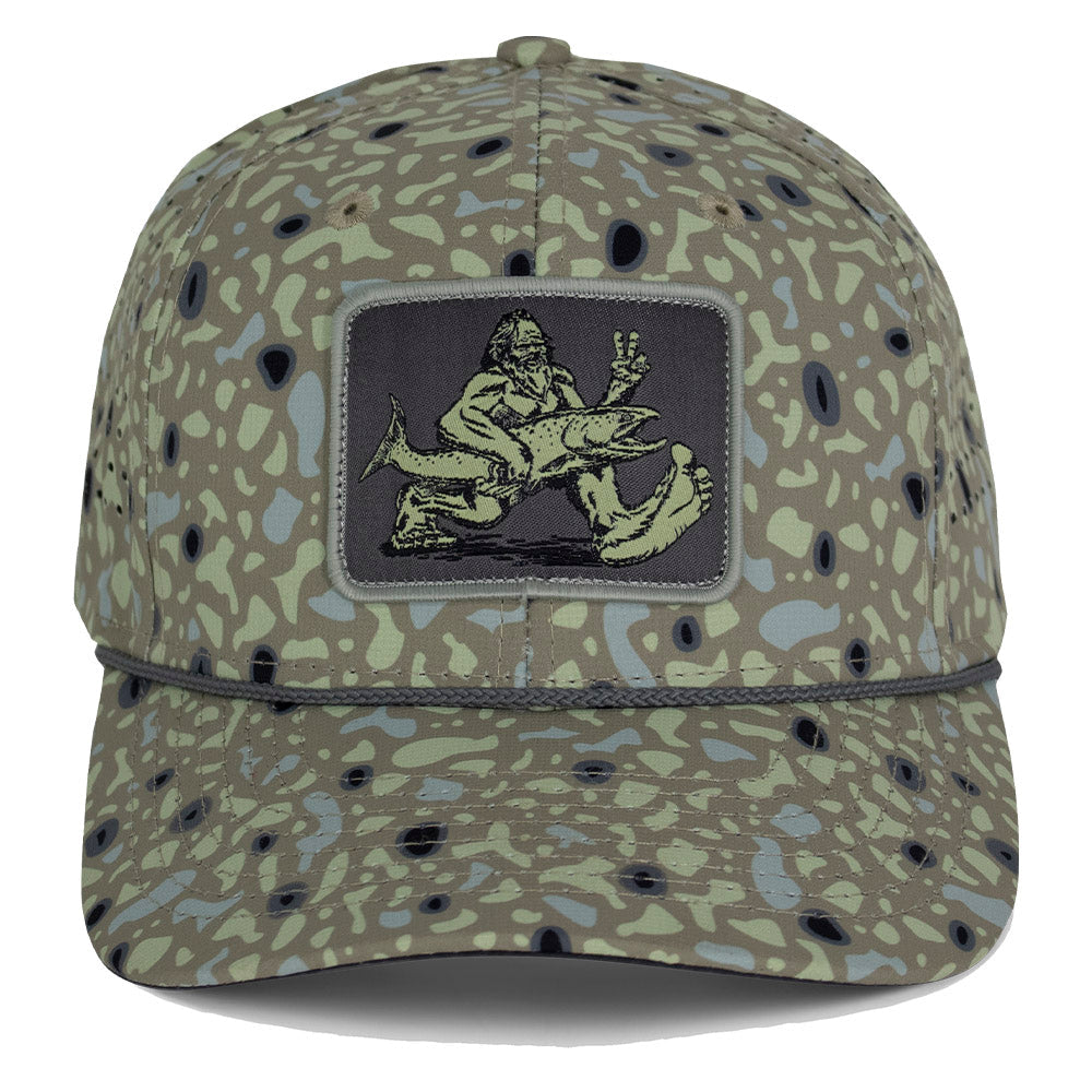PARAMOUNT OUTDOORS™ Big Foot Squatch Perforated Fishing 6-Panel Rope Cap Tan Headwear
