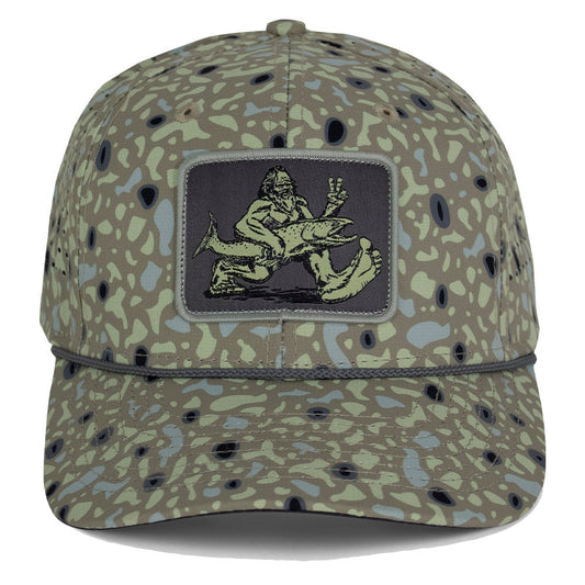 PARAMOUNT OUTDOORS™ Big Foot Squatch Perforated Fishing 6-Panel Rope Cap Tan Headwear