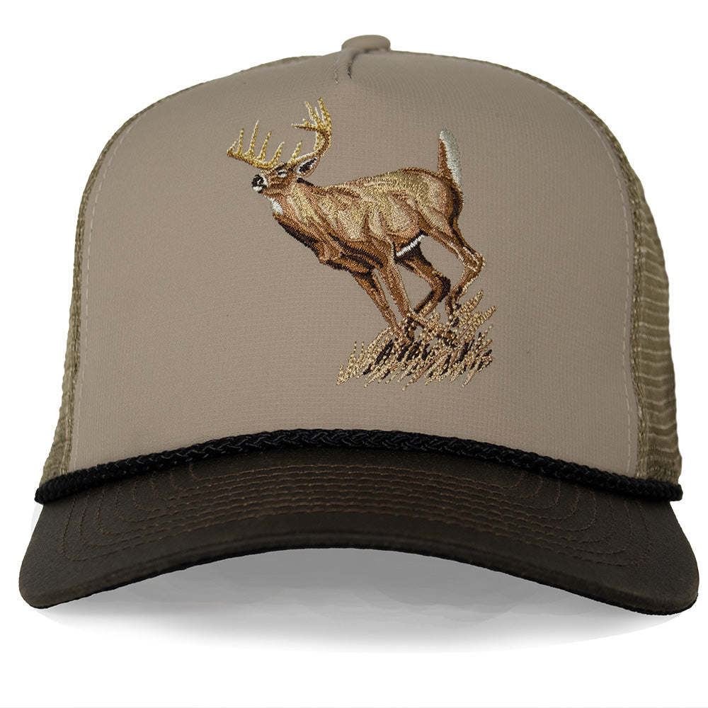 PARAMOUNT OUTDOORS™ Running Deer 5-Panel Wax Cloth Visor Trucker Hat