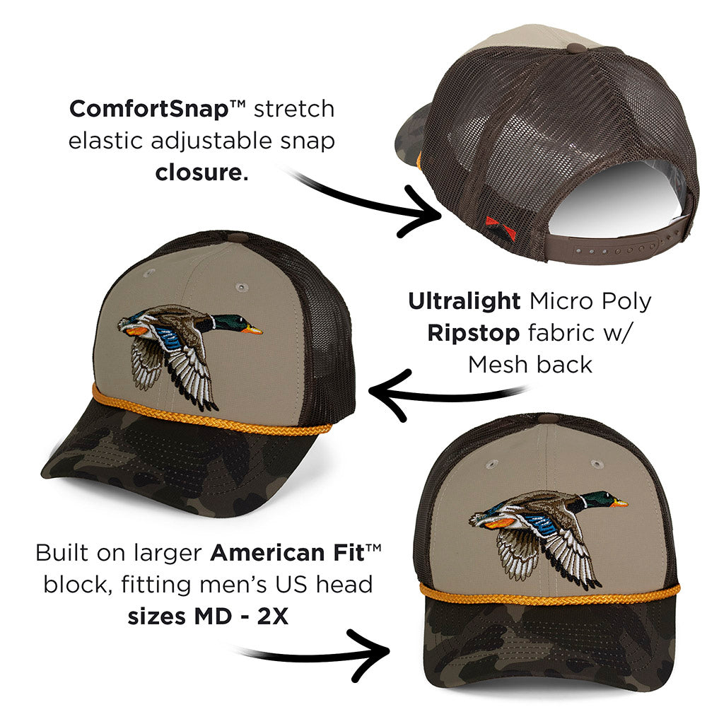 PARAMOUNT OUTDOORS™ Drake Mallard Duck Hat 6-Panel Mesh back Rope Cap Headwear
