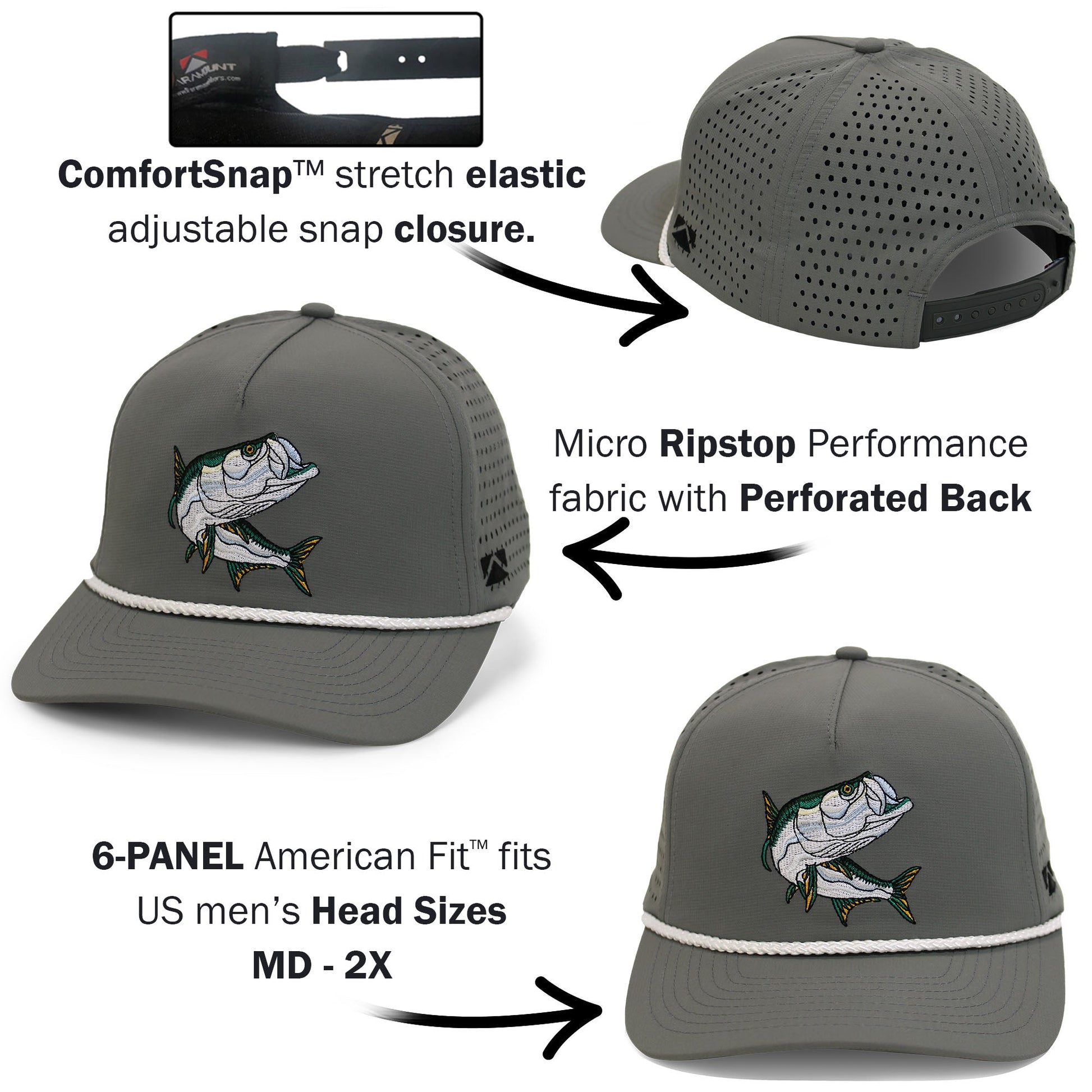 PARAMOUNT OUTDOORS™ TARPOON 5-Panel Perforated Performance Rope Cap Headwear