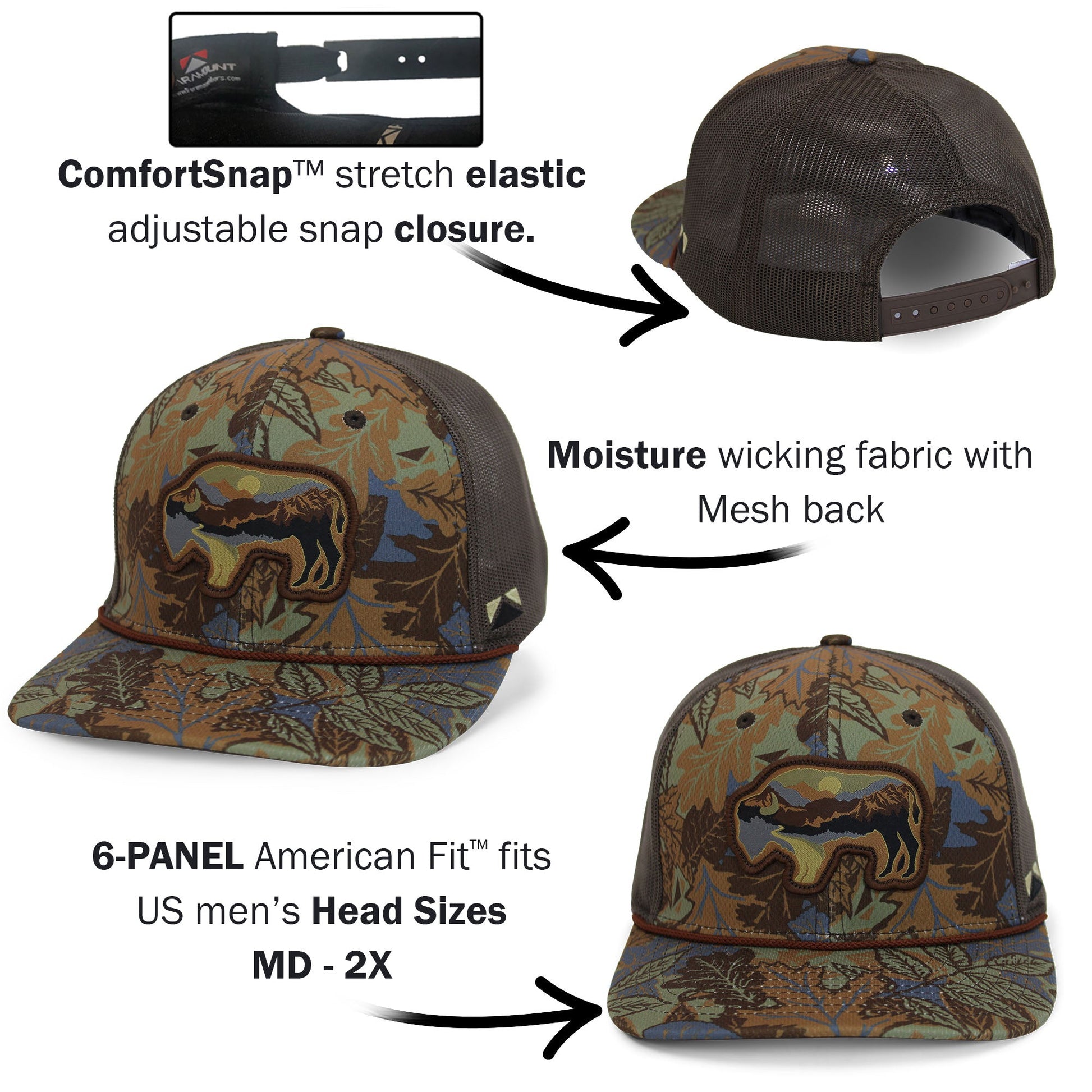 PARAMOUNT OUTDOORS™ Sunset Bison Buffalo Meshback Rope Cap Headwear