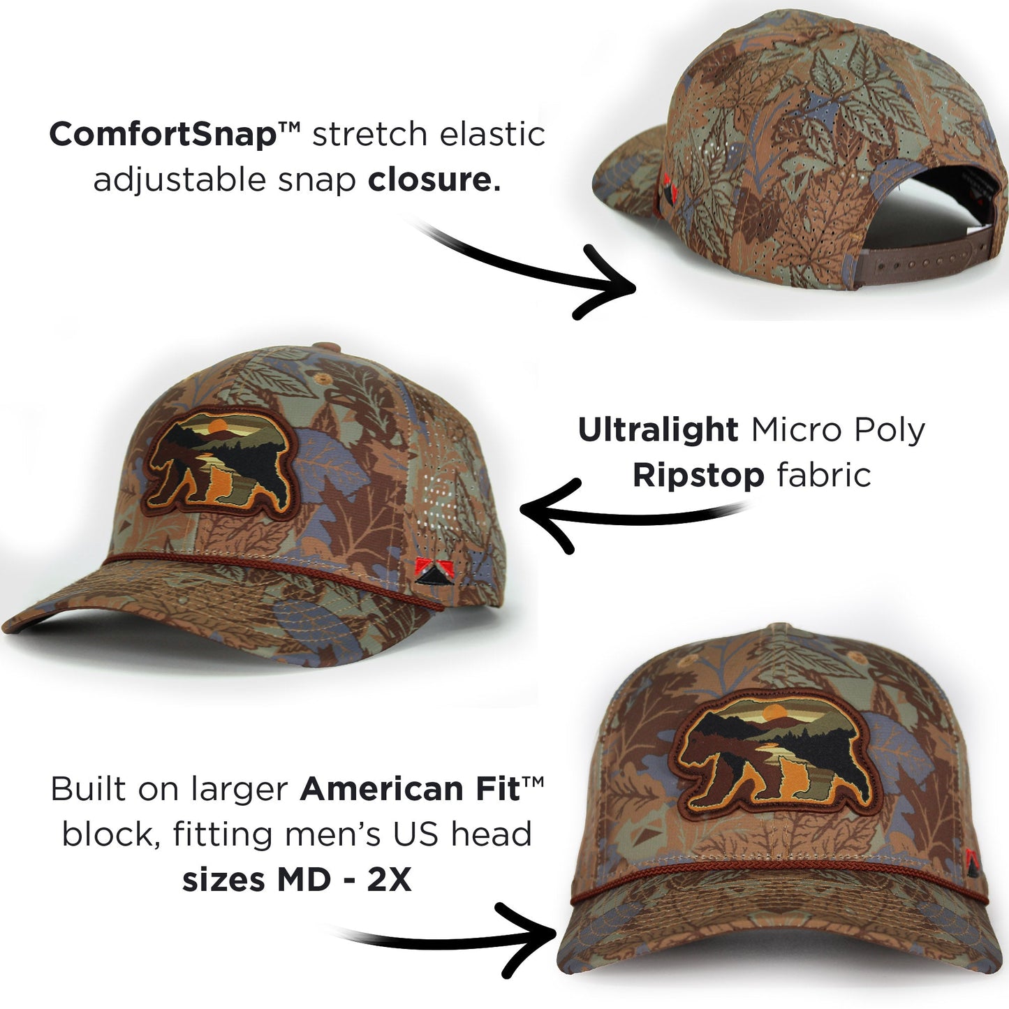 PARAMOUNT OUTDOORS™ Sunset Bear Cloud Texture 5-Panel Rope Cap Headwear