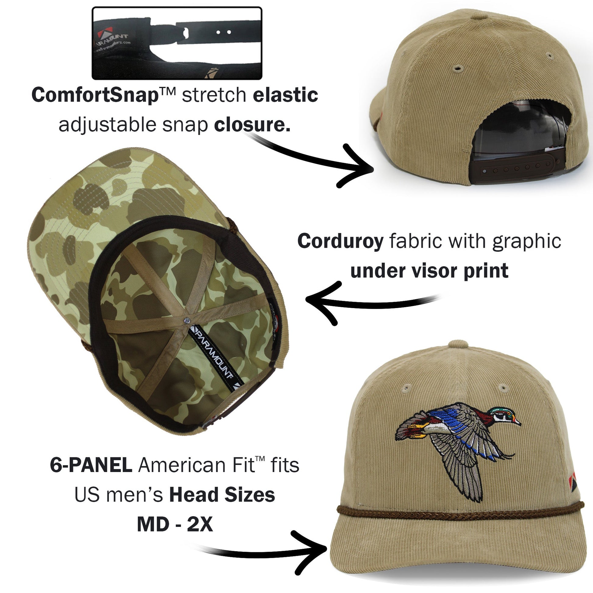 PARAMOUNT OUTDOORS™ Corduroy Wood Duck 6-Panel Performance Cap Headwear