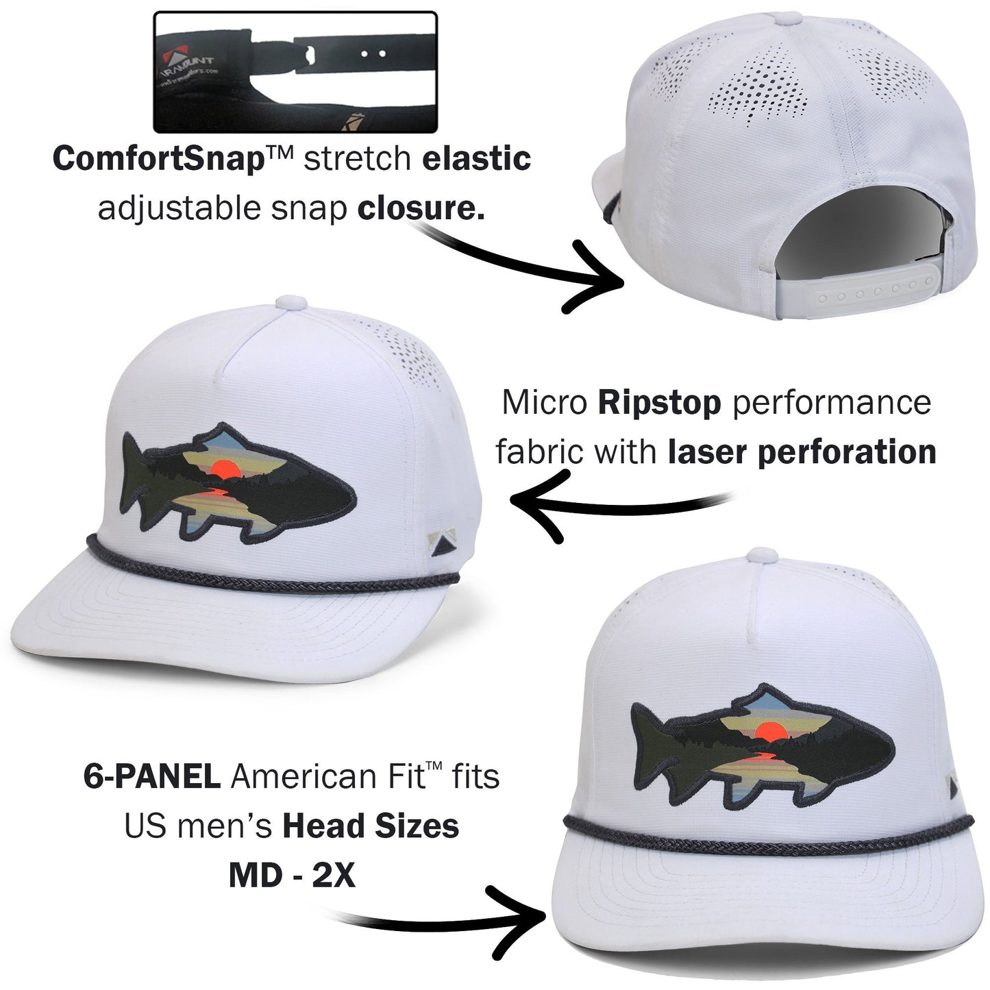 PARAMOUNT OUTDOORS™ Sunset Fish Silhouette 5-Panel Performance Rope Cap Headwear