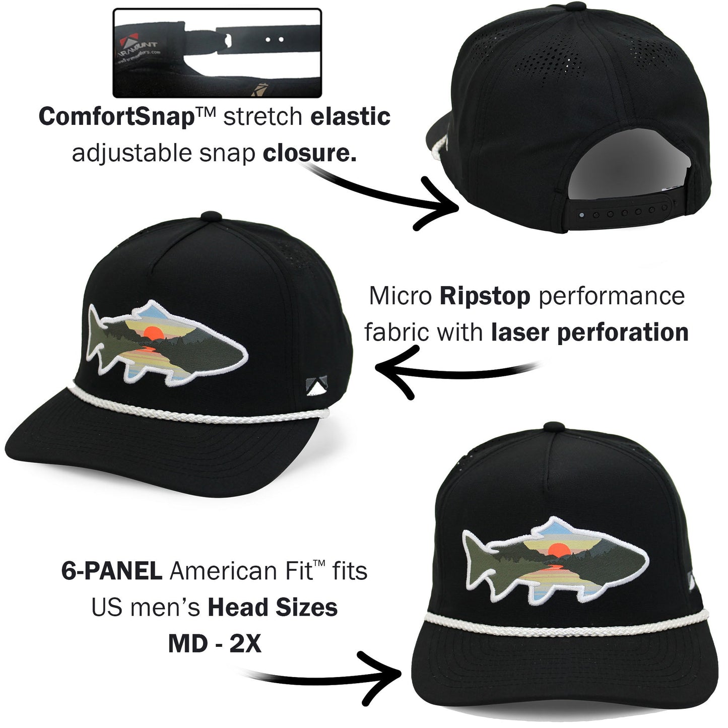 PARAMOUNT OUTDOORS™ Sunset Fish Silhouette 5-Panel Performance Rope Cap Headwear