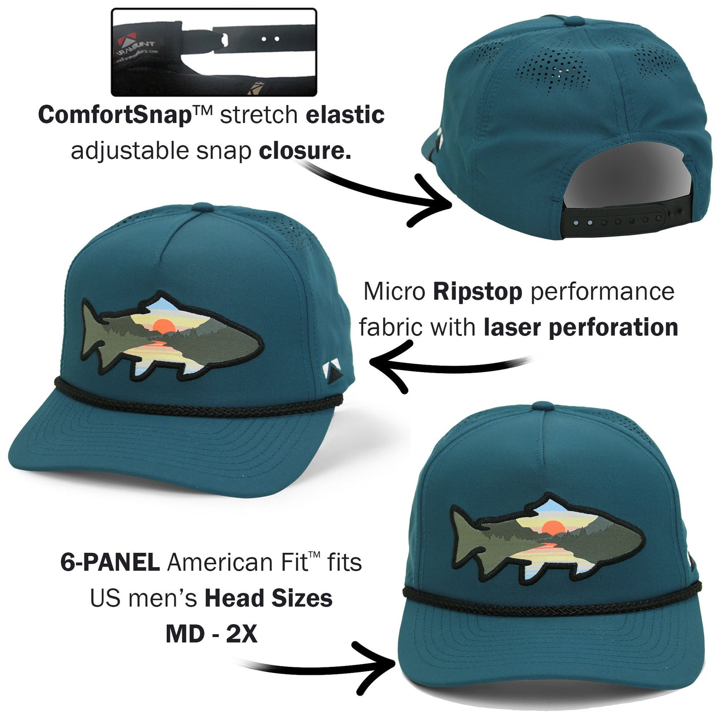PARAMOUNT OUTDOORS™ Sunset Fish Silhouette 5-Panel Performance Rope Cap Headwear