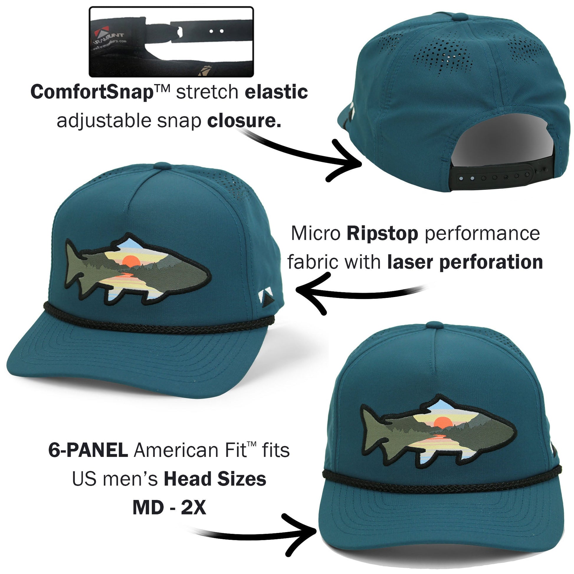 PARAMOUNT OUTDOORS™ Sunset Fish Silhouette 5-Panel Performance Rope Cap Headwear