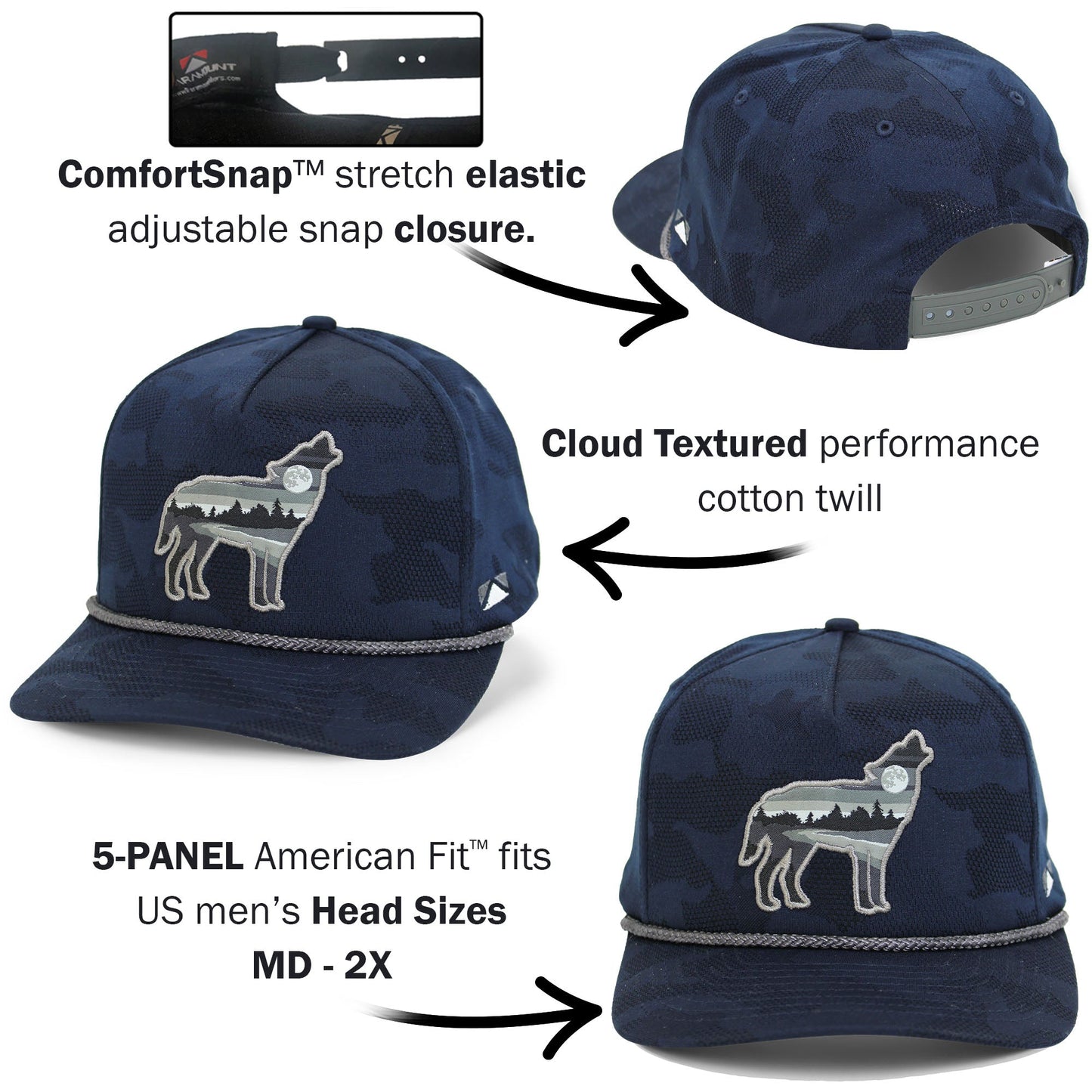 PARAMOUNT OUTDOORS™ Wolf Howl Cloud Texture 5-Panel Rope Cap Headwear