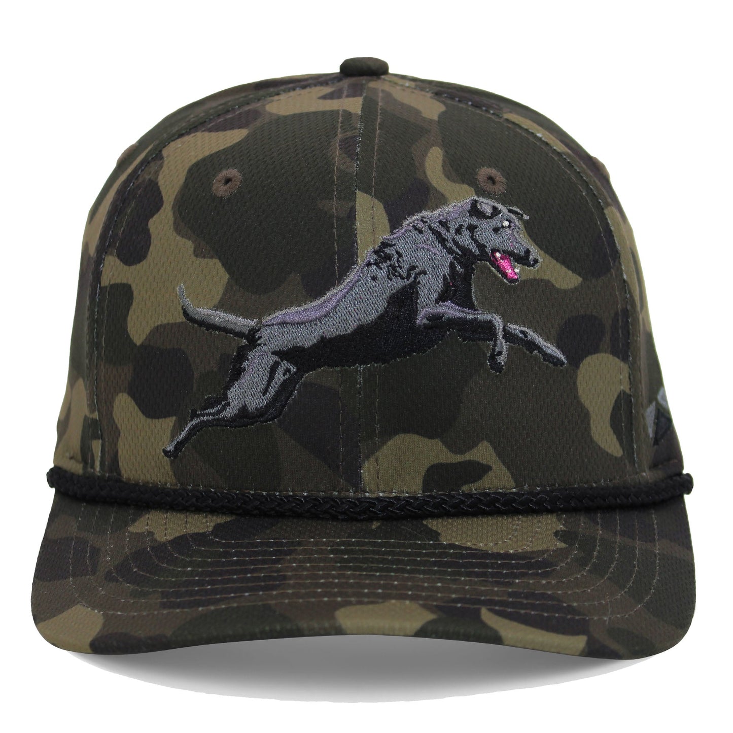 PARAMOUNT OUTDOORS™ Black Lab Performance Rope Cap on Dark Old School Camo Headwear