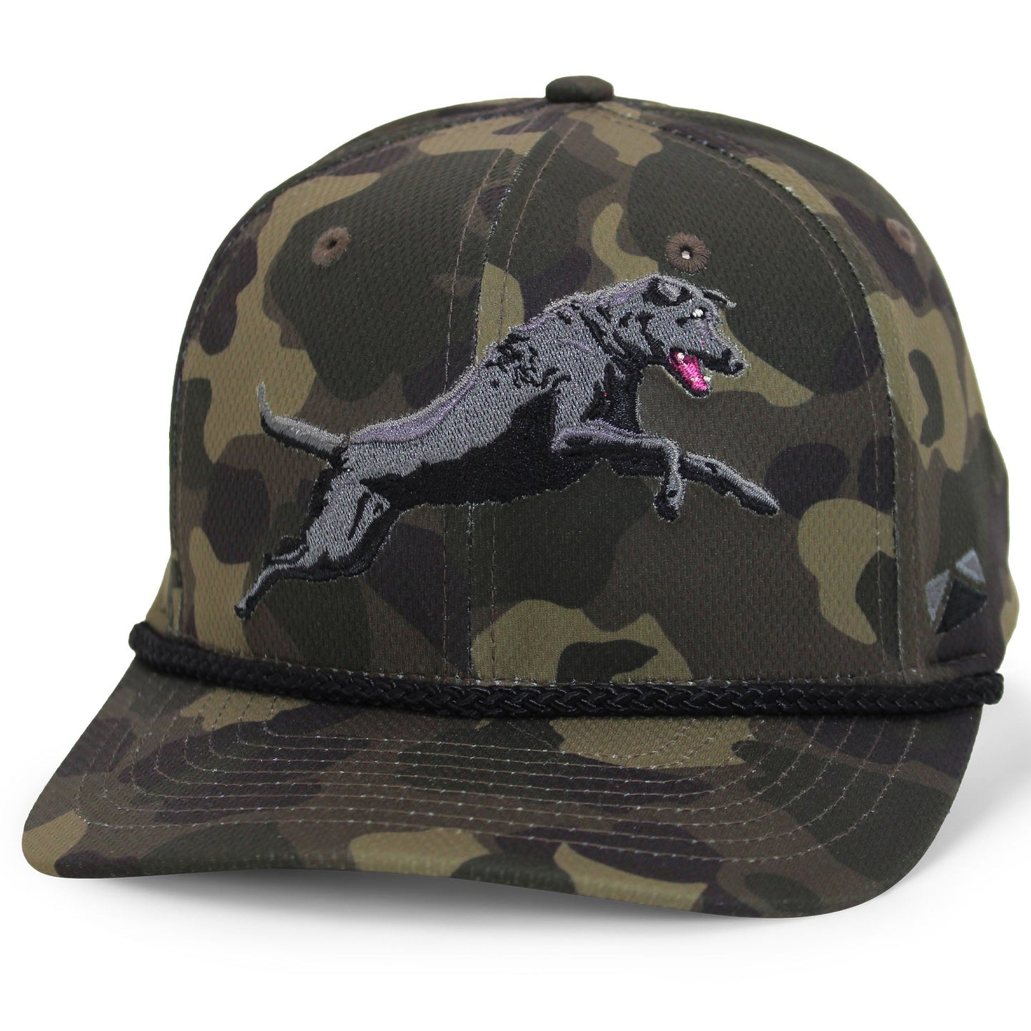 PARAMOUNT OUTDOORS™ Black Lab Performance Rope Cap on Dark Old School Camo Headwear