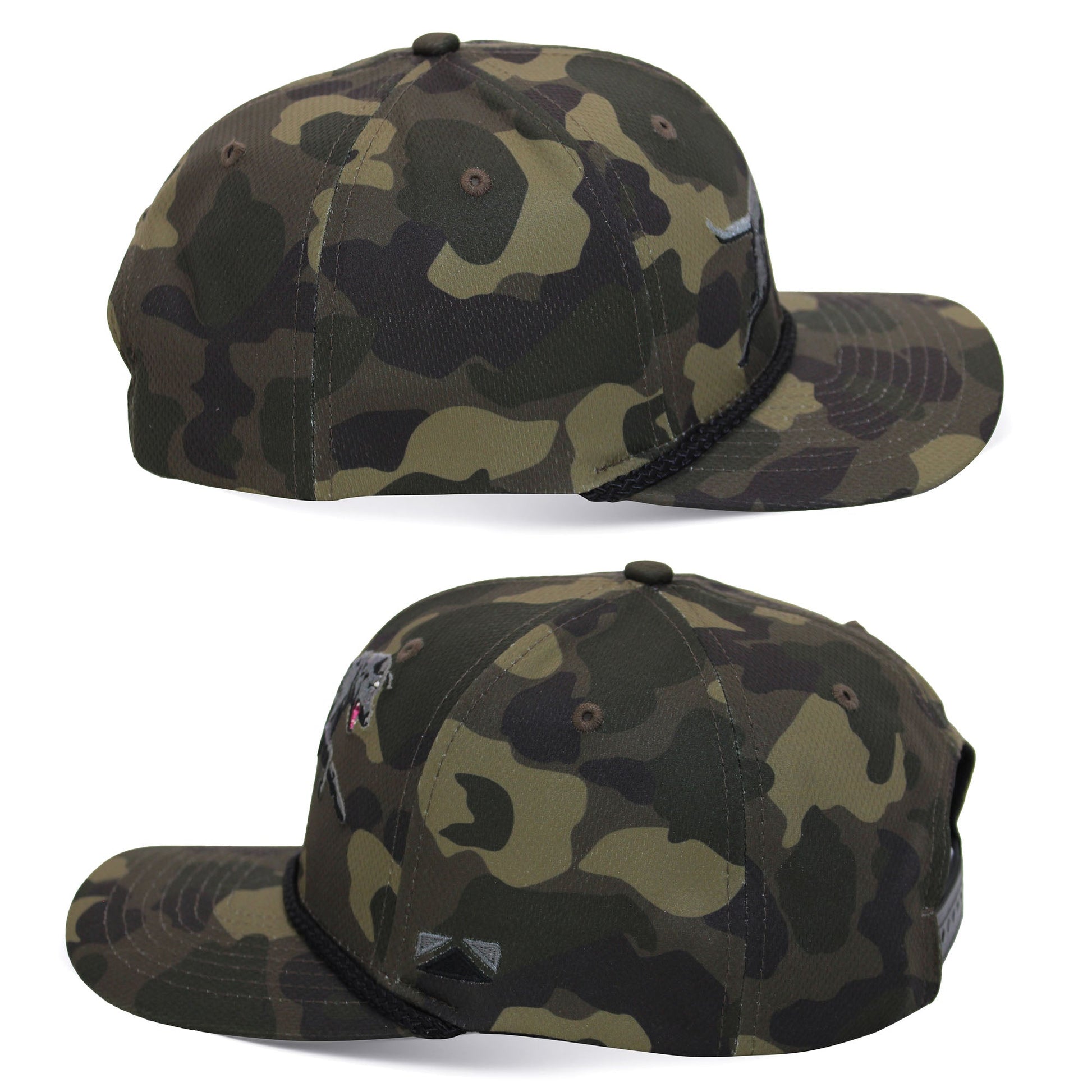 PARAMOUNT OUTDOORS™ Black Lab Performance Rope Cap on Dark Old School Camo Headwear