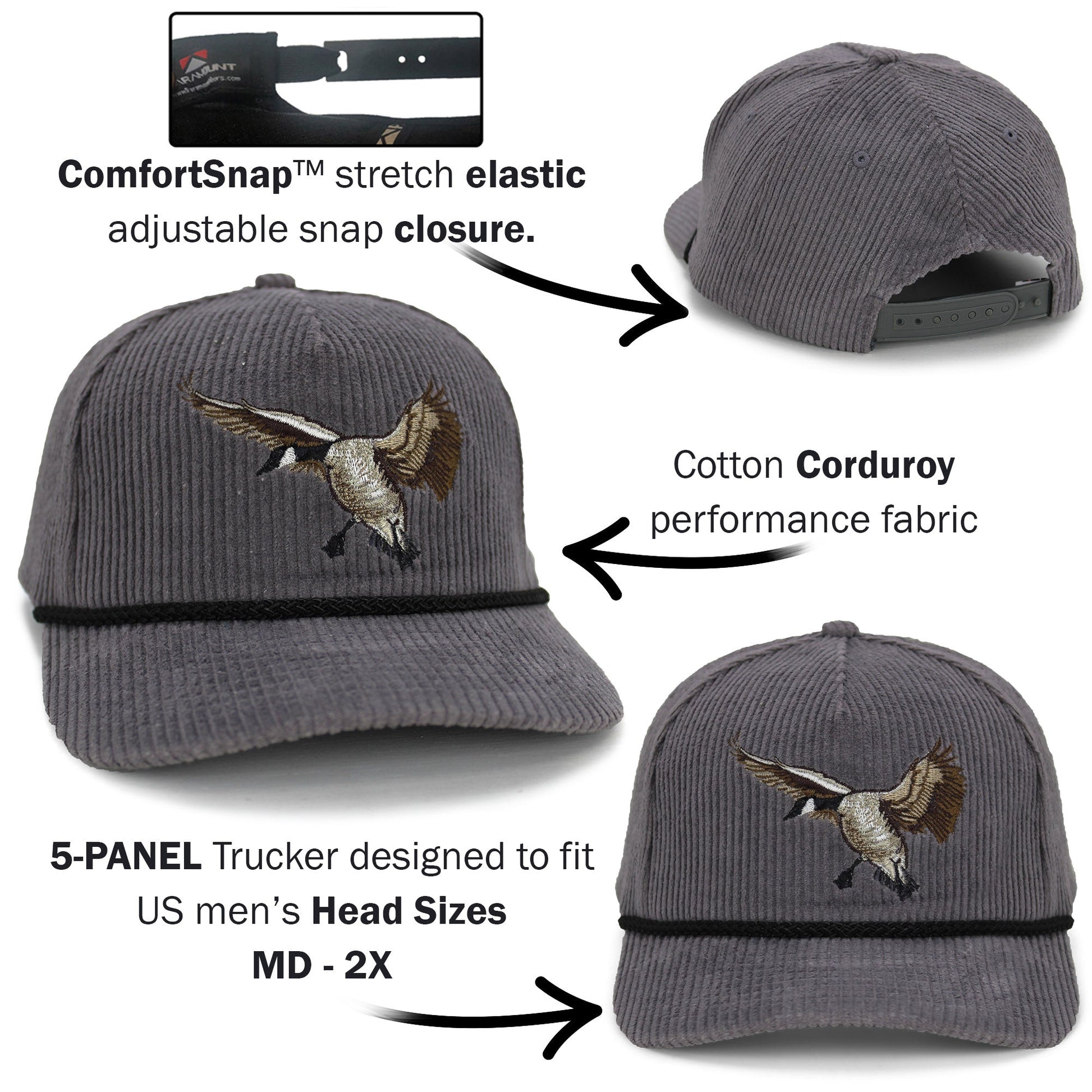 PARAMOUNT OUTDOORS™ New Canadian Goose Corduroy 5-Panel Rope Cap Headwear