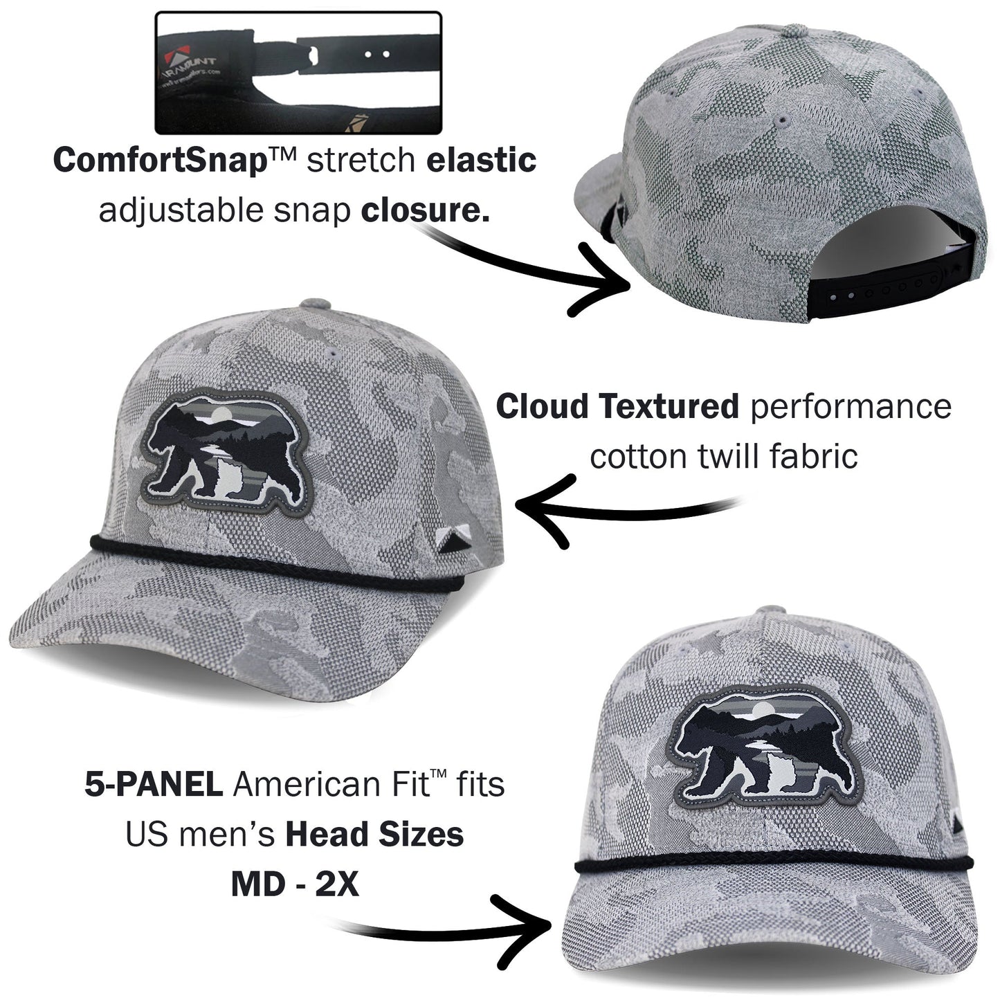 PARAMOUNT OUTDOORS™ Sunset Bear Cloud Texture 5-Panel Rope Cap Headwear