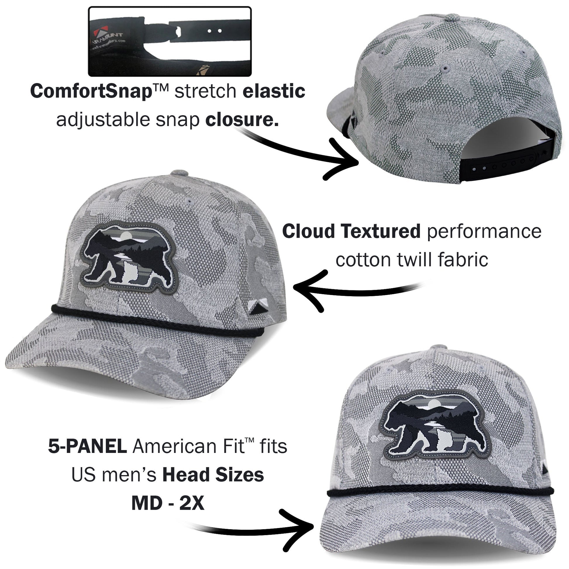 PARAMOUNT OUTDOORS™ Sunset Bear Cloud Texture 5-Panel Rope Cap Headwear