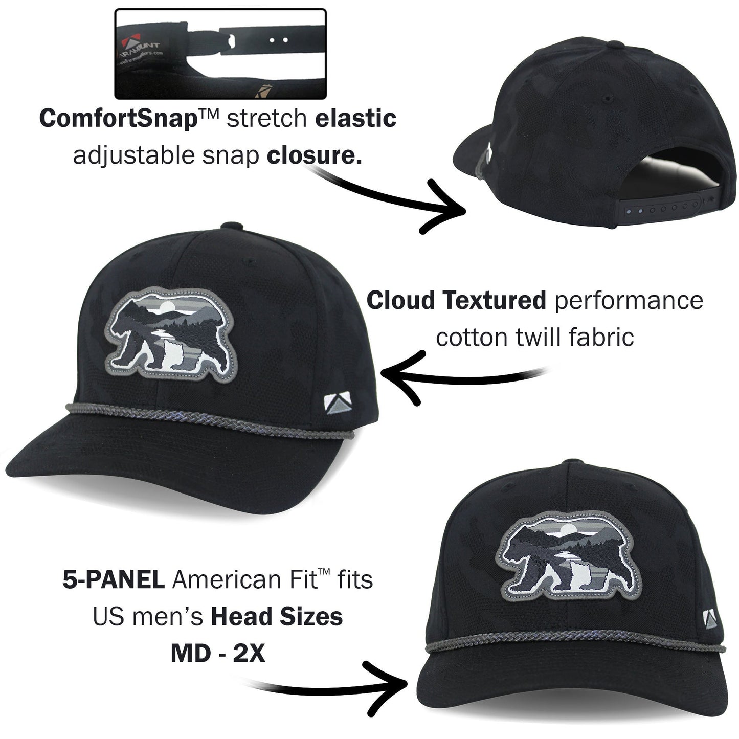 PARAMOUNT OUTDOORS™ Sunset Bear Cloud Texture 5-Panel Rope Cap Headwear