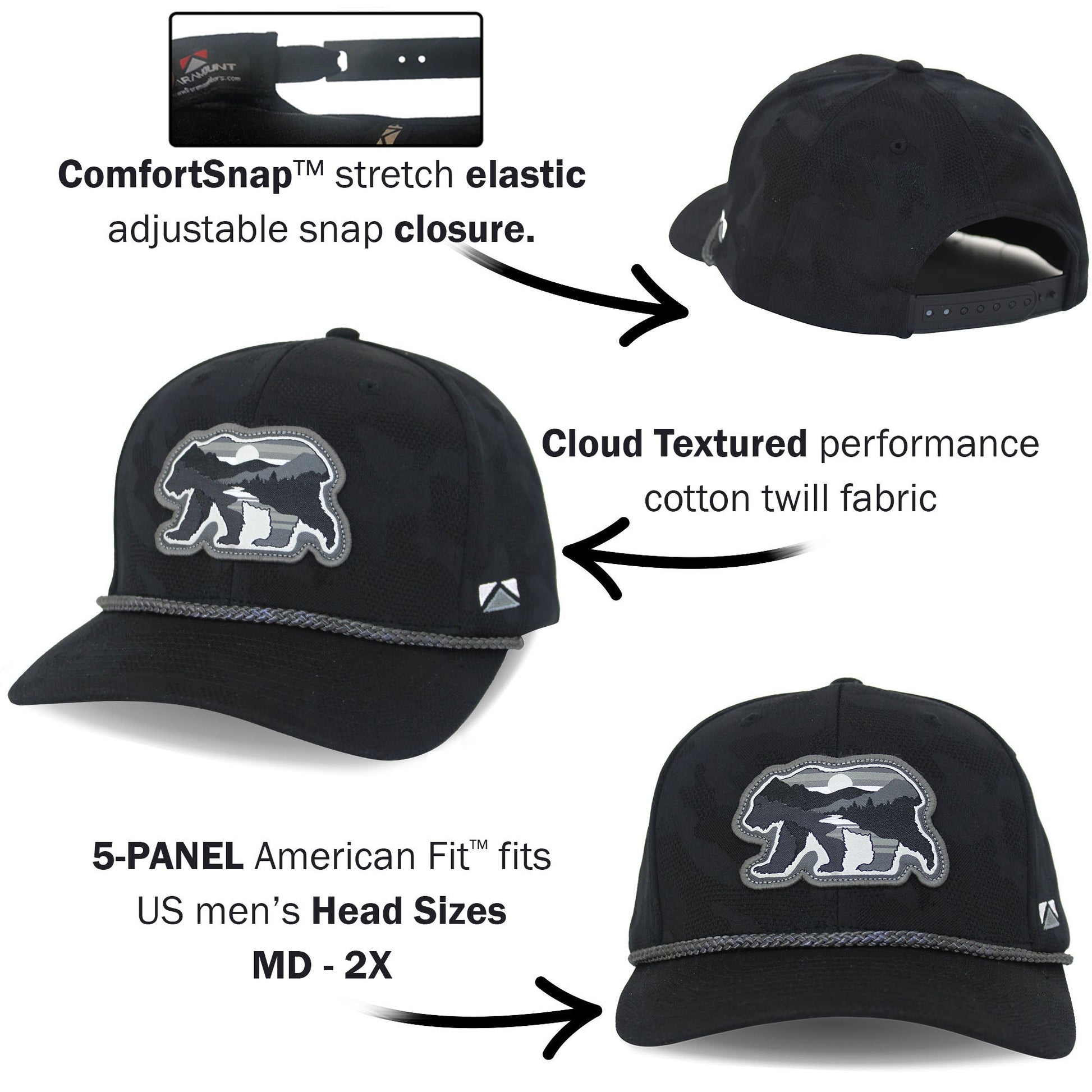 PARAMOUNT OUTDOORS™ Sunset Bear Cloud Texture 5-Panel Rope Cap Headwear