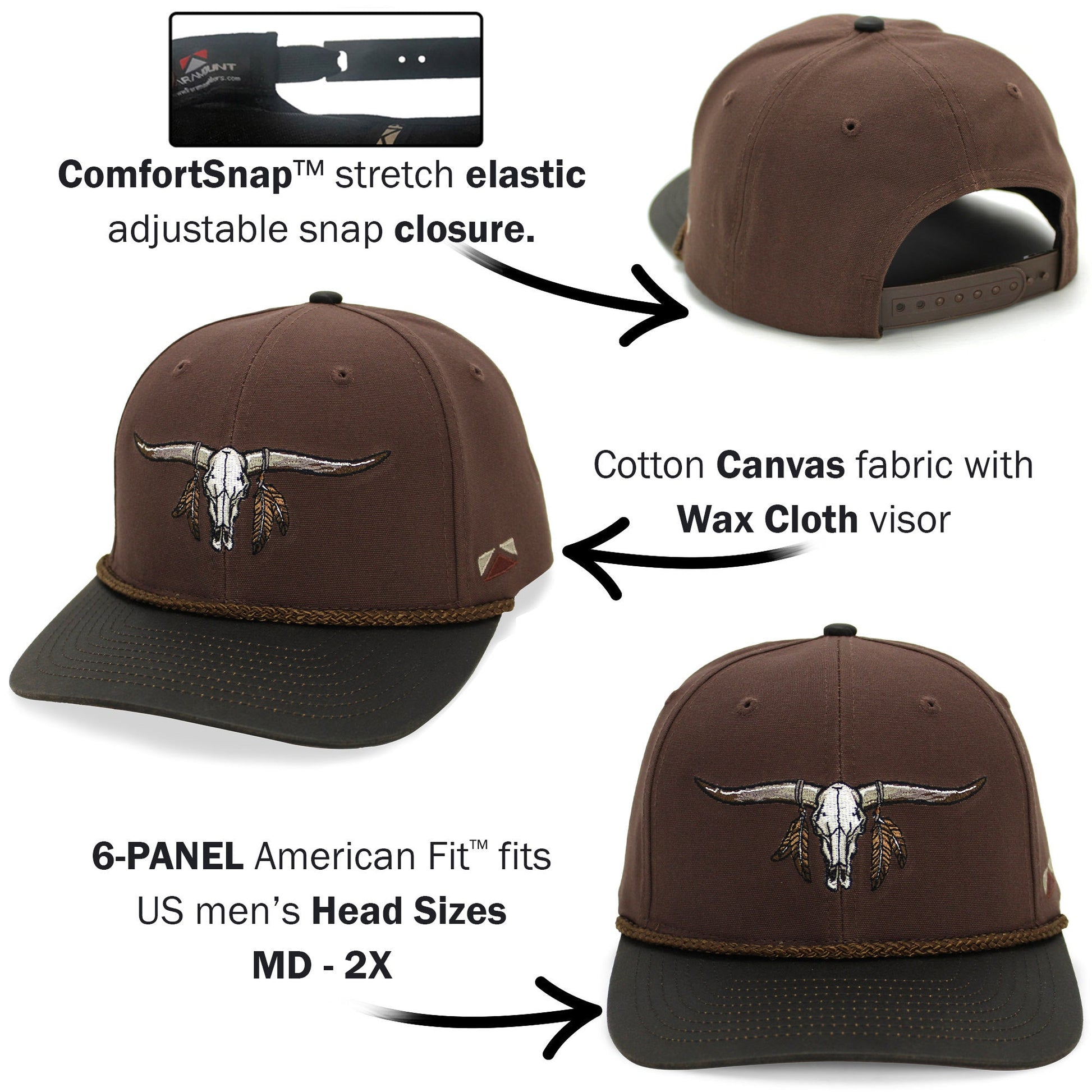 PARAMOUNT OUTDOORS™ Longhorn 6-Panel Hat with Wax Cloth Visor Headwear