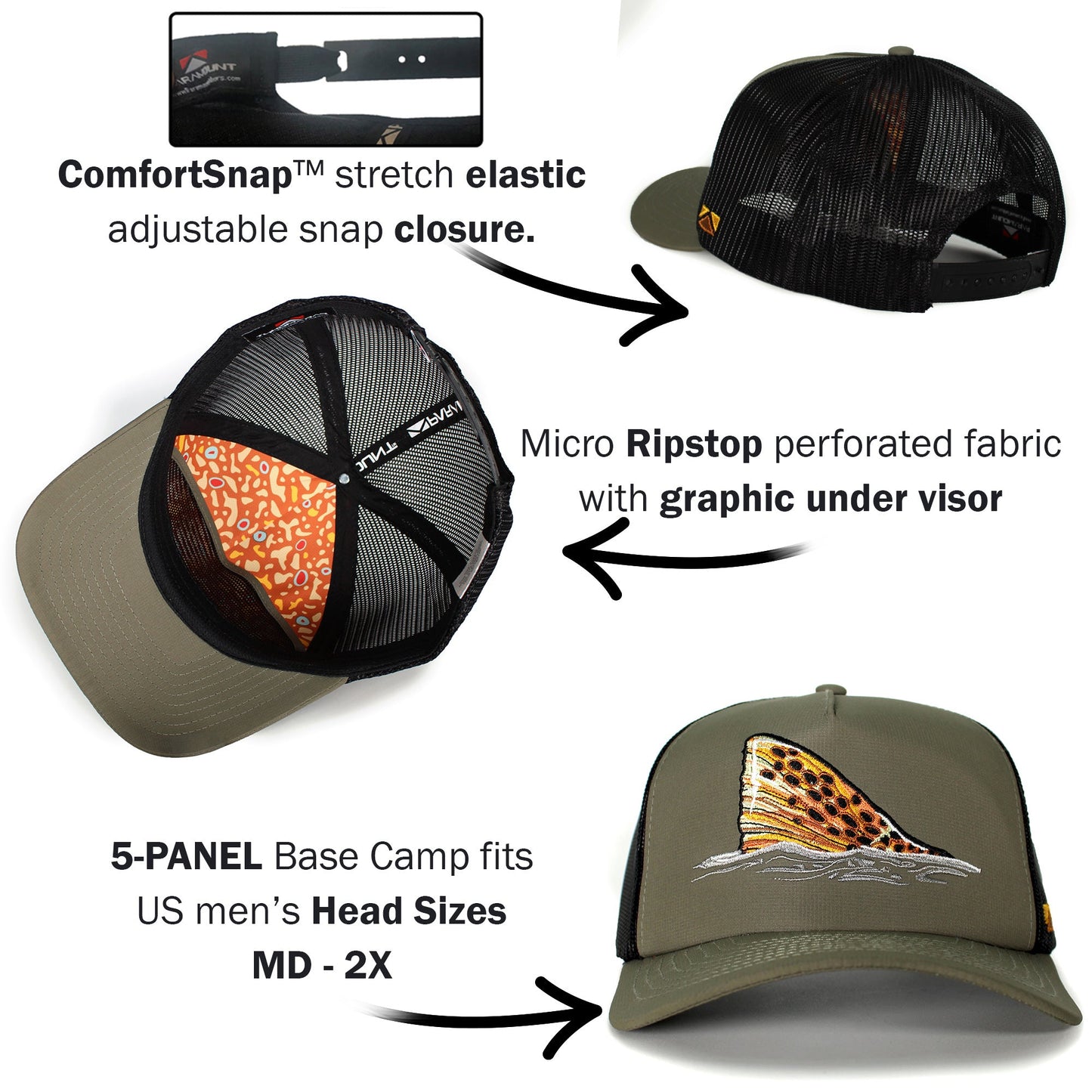 PARAMOUNT OUTDOORS™ Brown Trout Tail Mesh Back 5-Panel Headwear