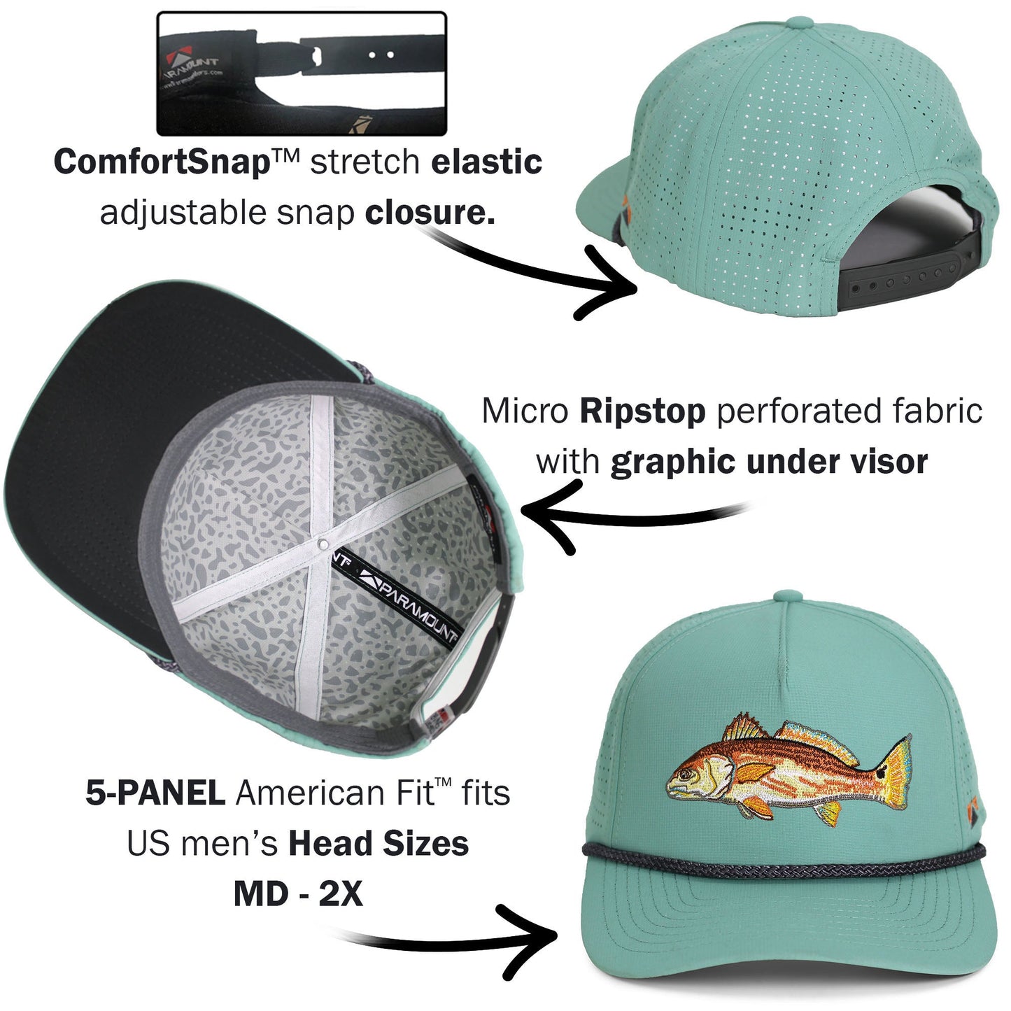 PARAMOUNT OUTDOORS™ Redfish Perforated Performance Rope Cap Headwear