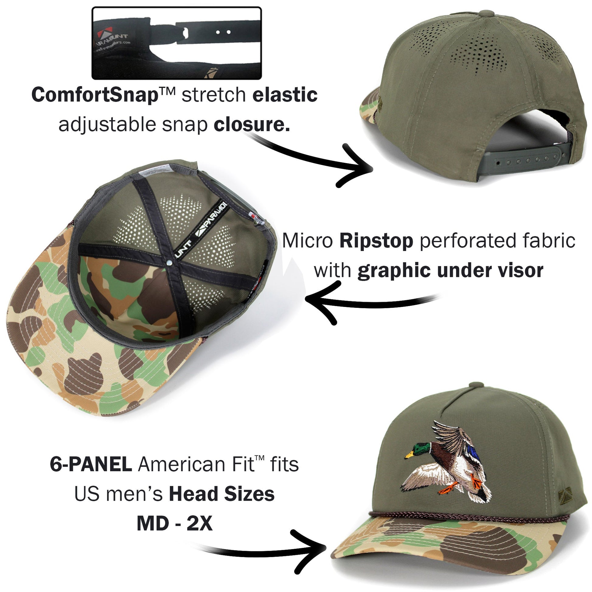 PARAMOUNT OUTDOORS™ Landing Mallard 5-Panel Base Camp Performance Hat Headwear