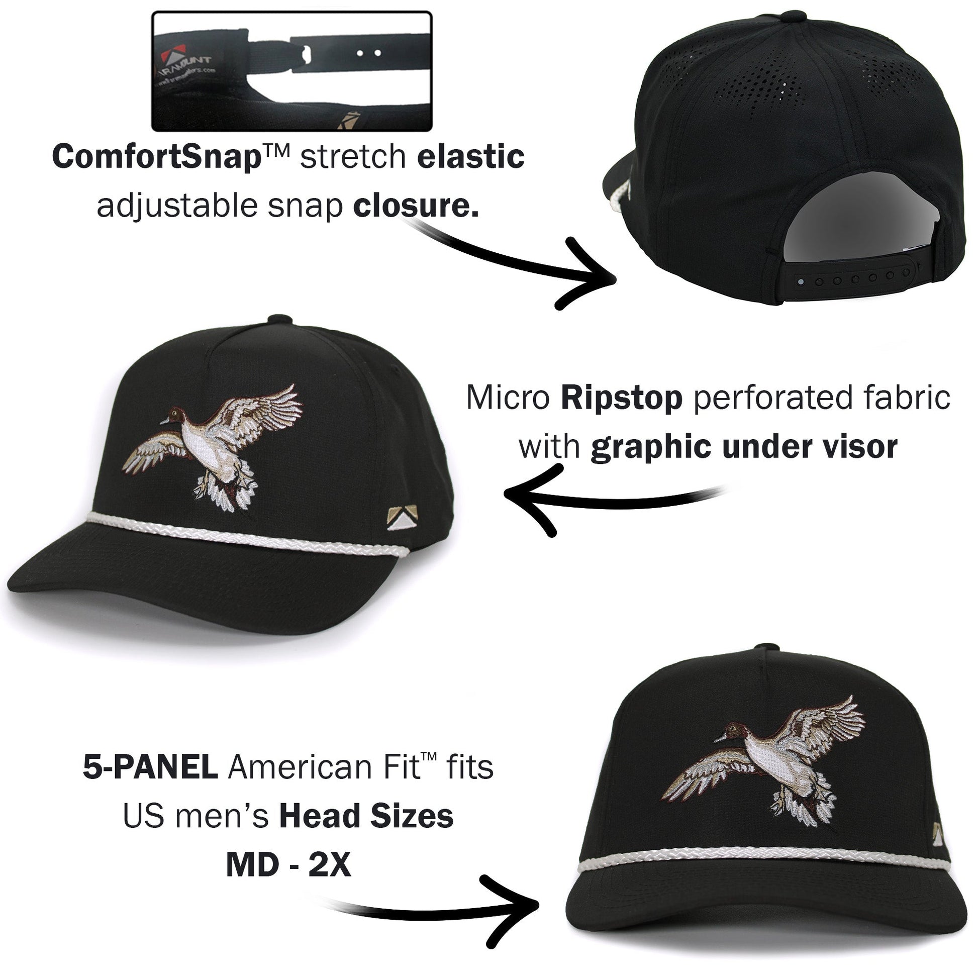 PARAMOUNT OUTDOORS™ Black Pintail Performance Rope Cap Headwear
