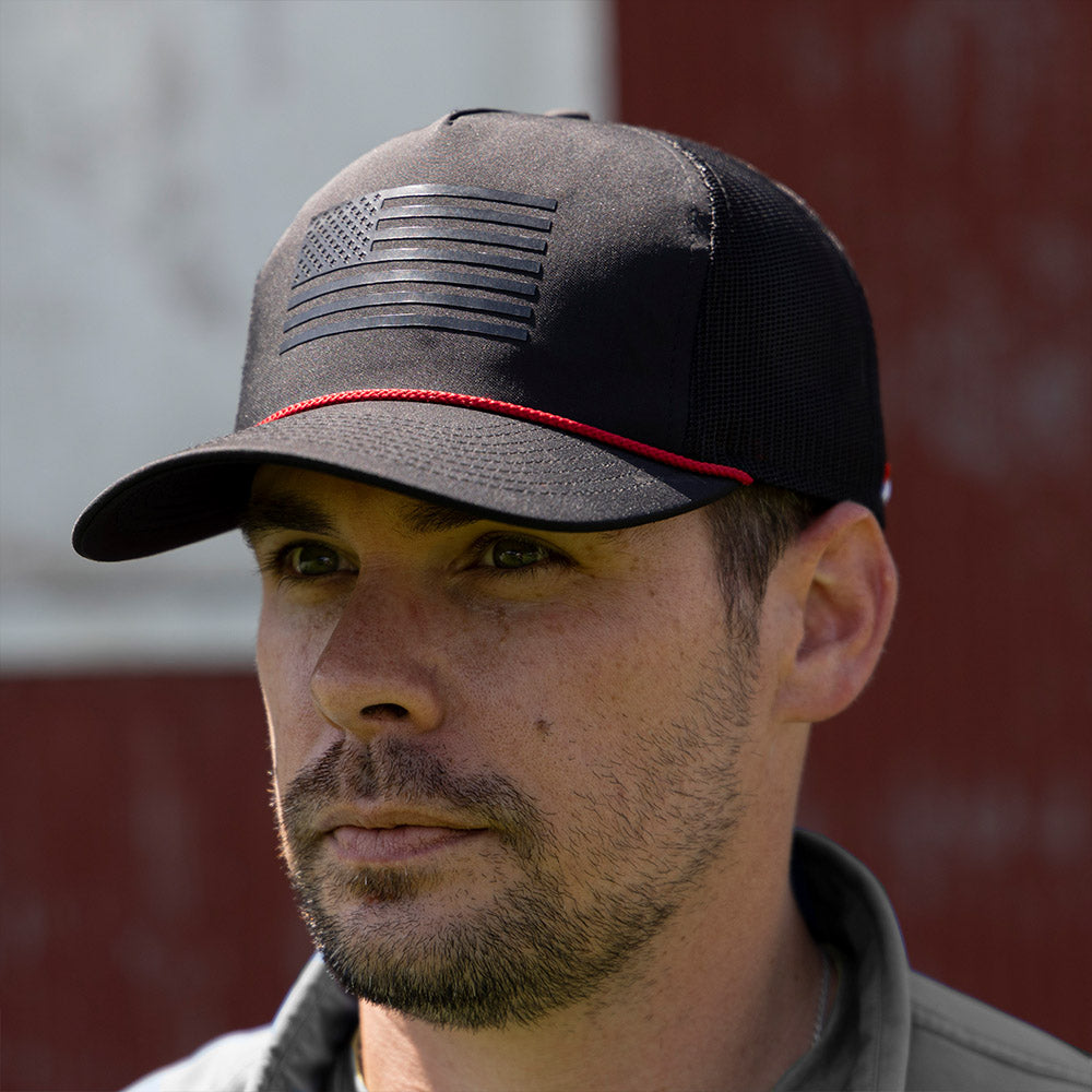 PARAMOUNT OUTDOORS™ Ridgeline Thin Red Line-trucker Hat American Flag Rope Cap