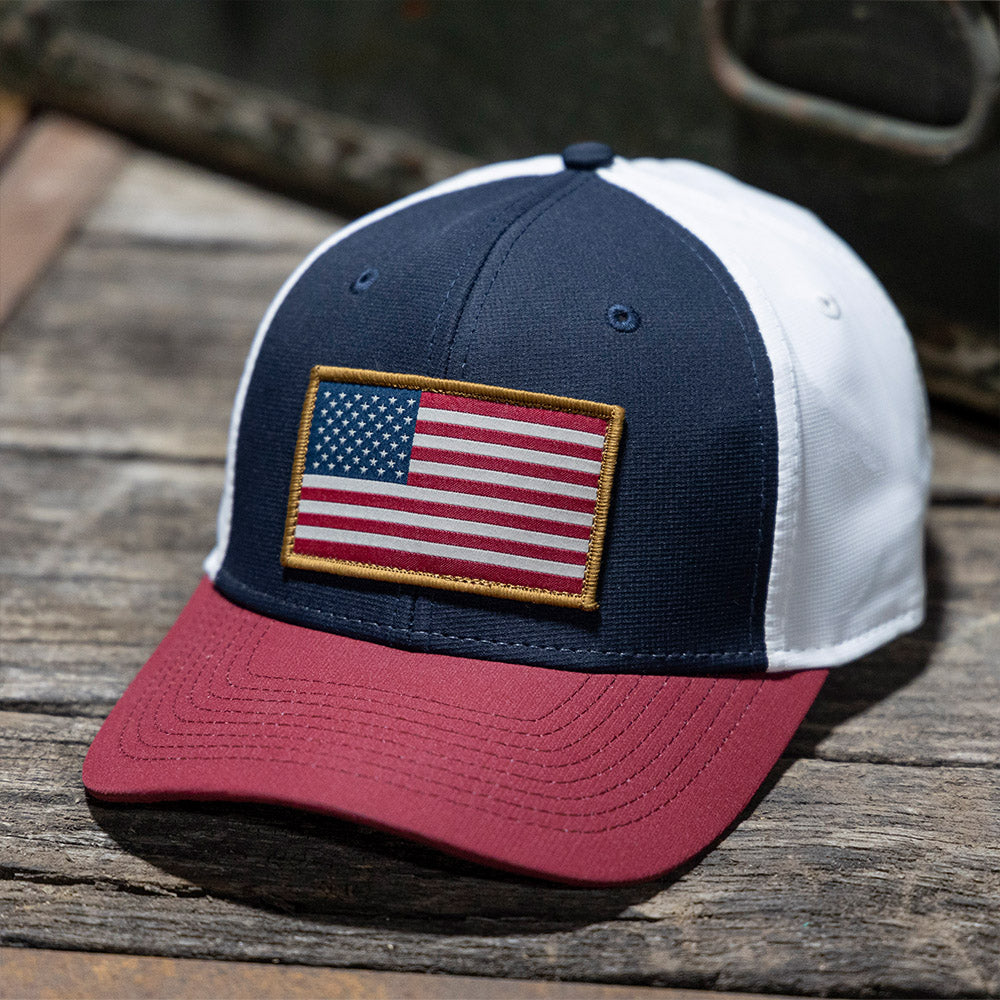 PARAMOUNT OUTDOORS™ Riverside American Flag Hat Structured Ripstop Cap RWB