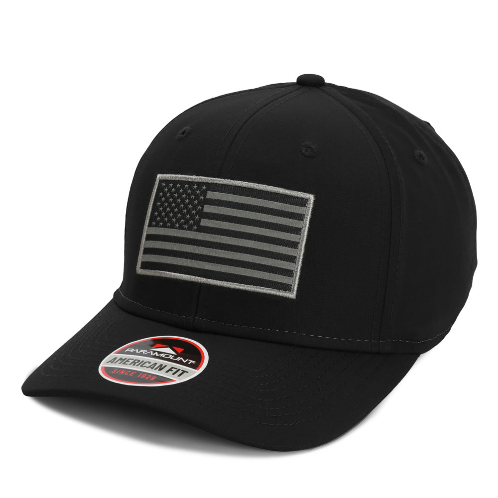 PARAMOUNT OUTDOORS™ Riverside American Flag Hat Structured Ripstop Cap Black